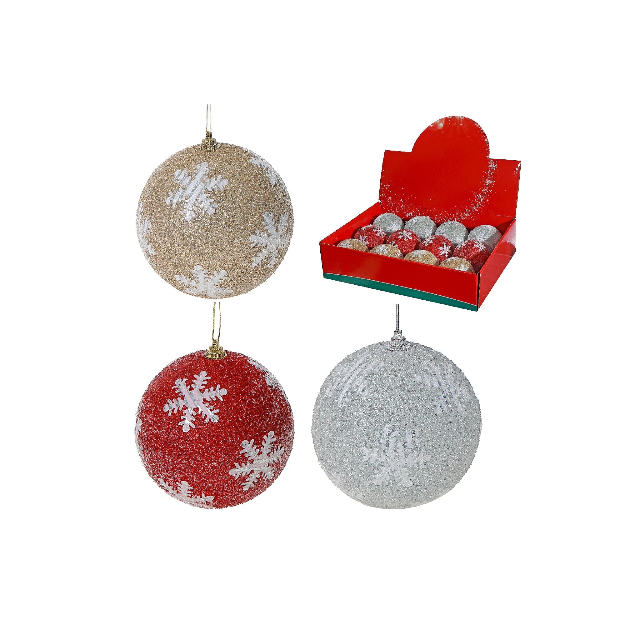 Glitter Snowflake Ball Ornaments, Assorted Christmas Tree Decorations, Sparkling Holiday Baubles, Set of 12