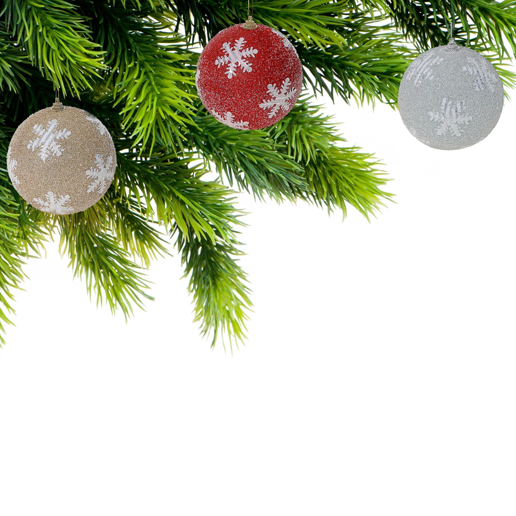 Glitter Snowflake Ball Ornaments, Assorted Christmas Tree Decorations, Sparkling Holiday Baubles, Set of 12