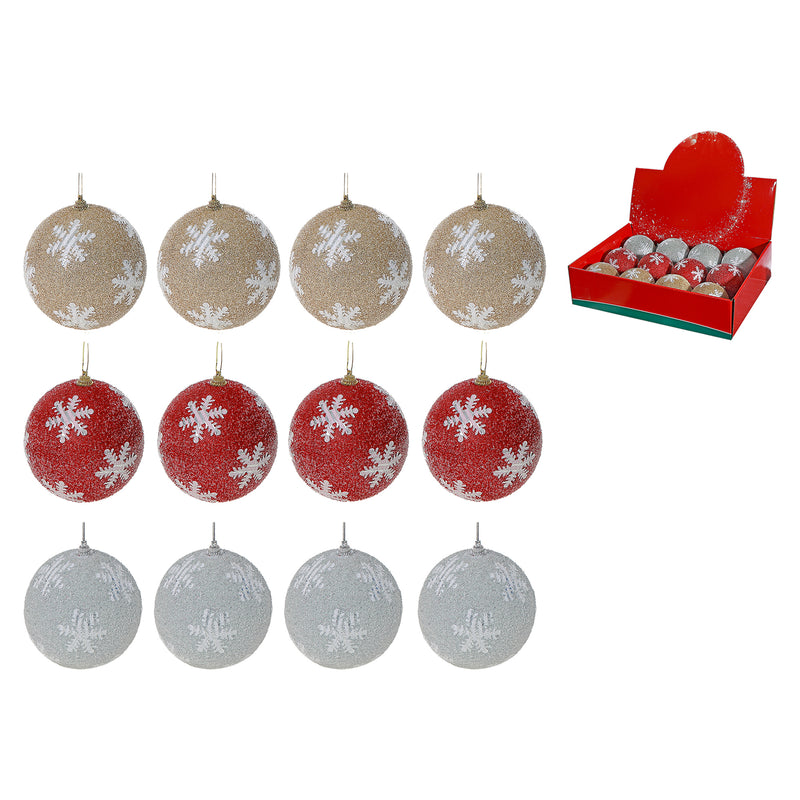Glitter Snowflake Ball Ornament (Asstd) (12/Disp) - Set of 12