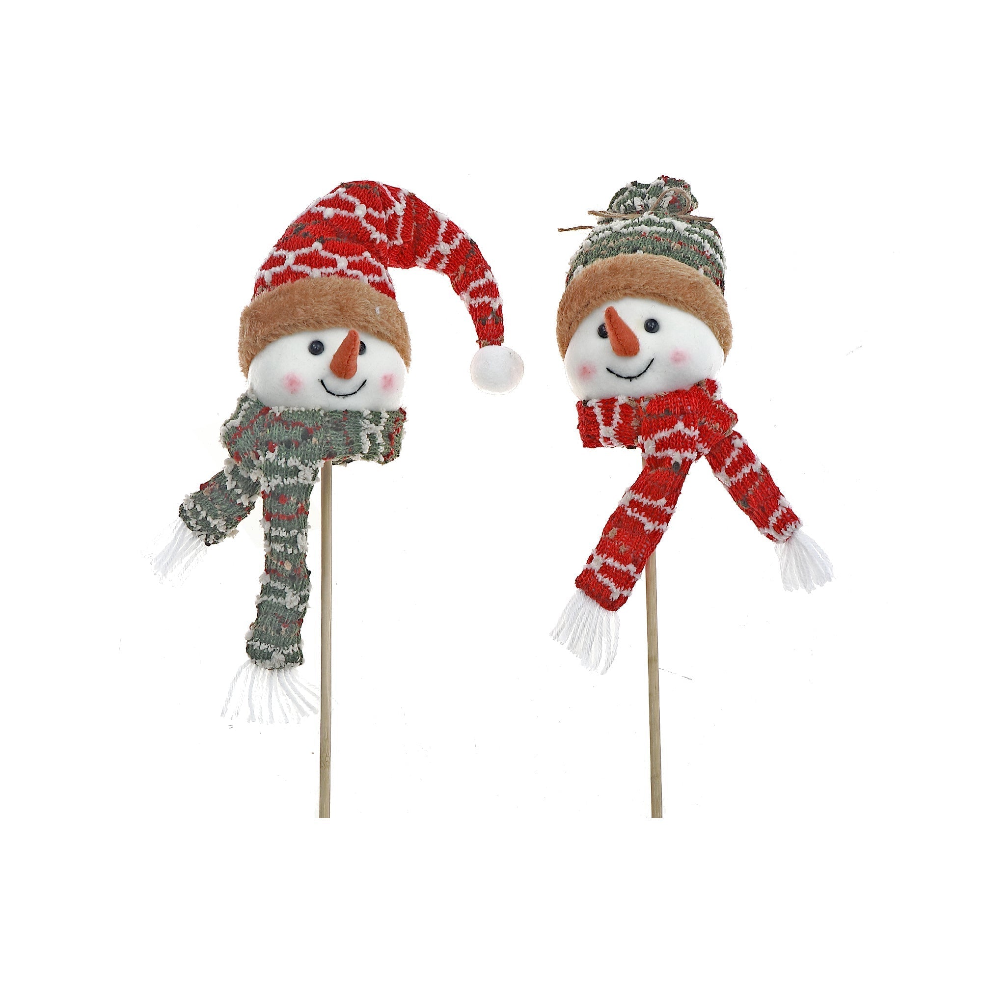 Snowman with Knitted Hat & Scarf Pick Set of 2 – Christmas Tree Picks, Holiday Decor