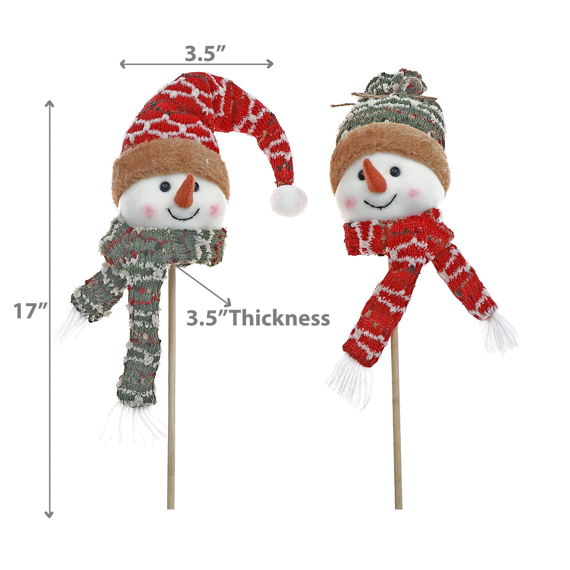 Snowman with Knitted Hat & Scarf Pick Set of 2 – Christmas Tree Picks, Holiday Decor