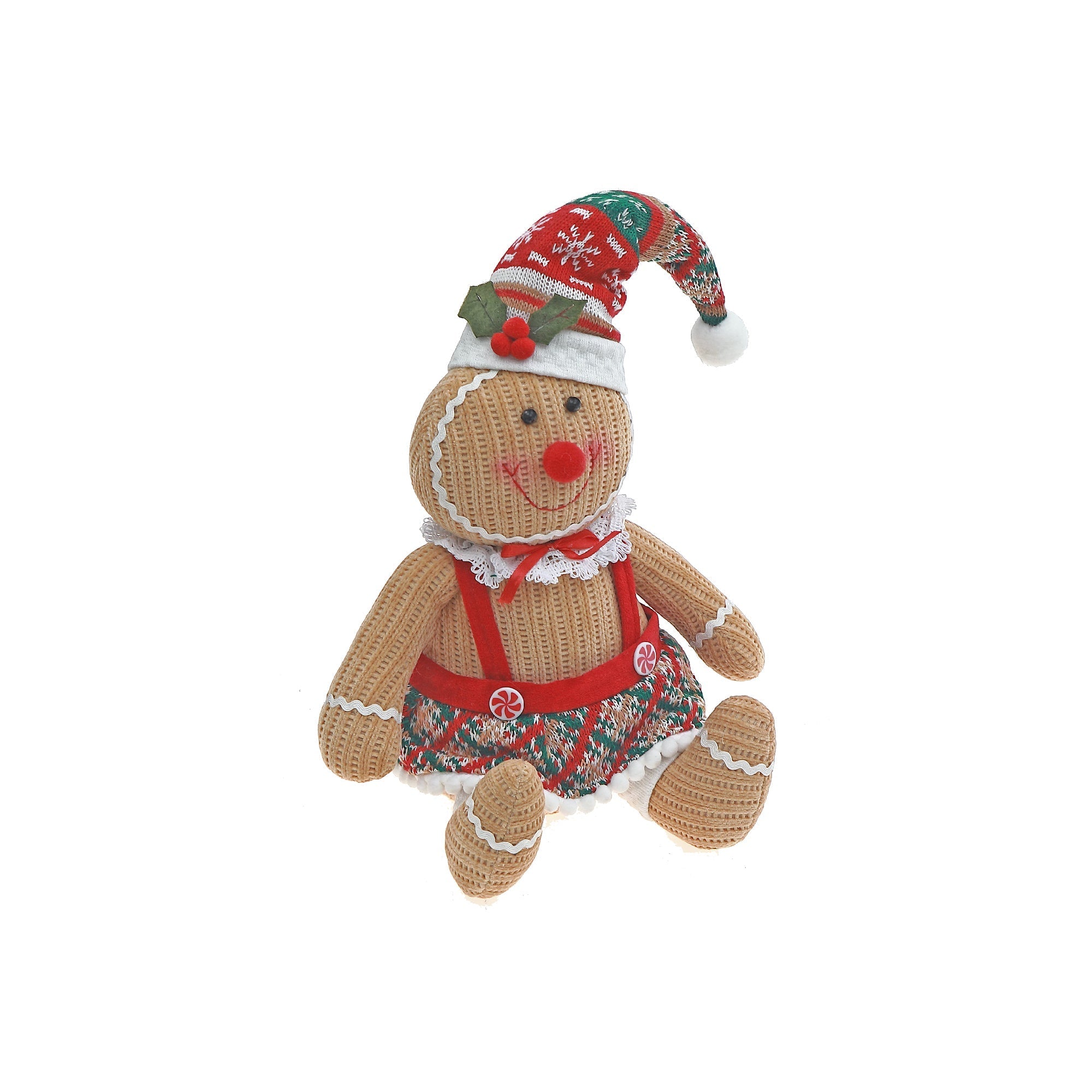 Gingerbread Baker Girl Plush Sitter – Holiday Plush Figure, Christmas Decoration