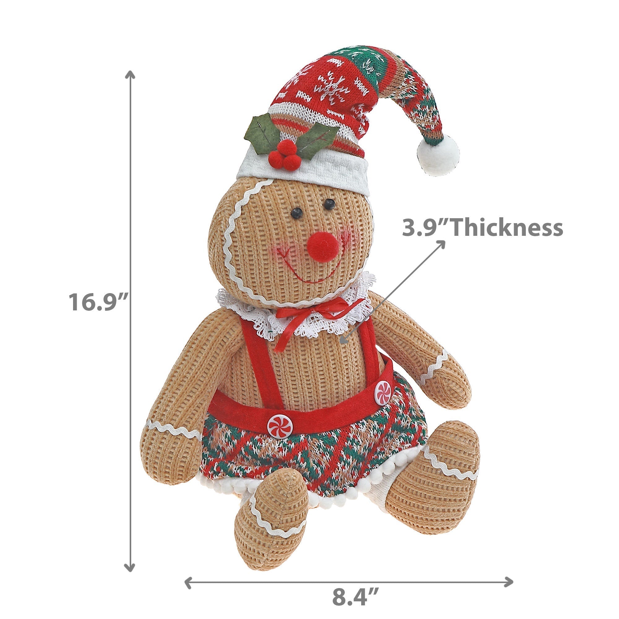 Gingerbread Baker Girl Plush Sitter – Holiday Plush Figure, Christmas Decoration