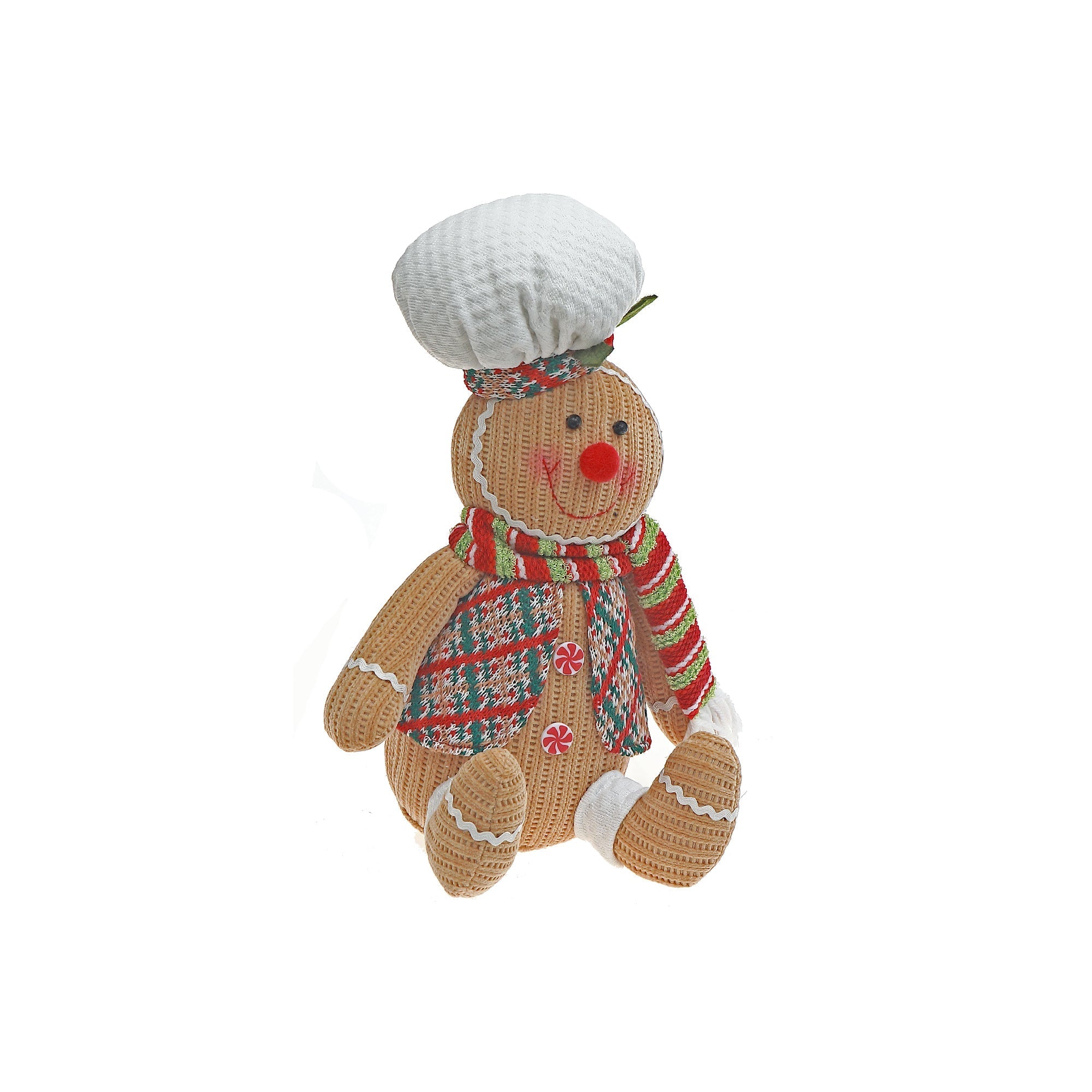 Gingerbread Baker Boy Plush Sitter – Holiday Plush Figure, Christmas Decoration