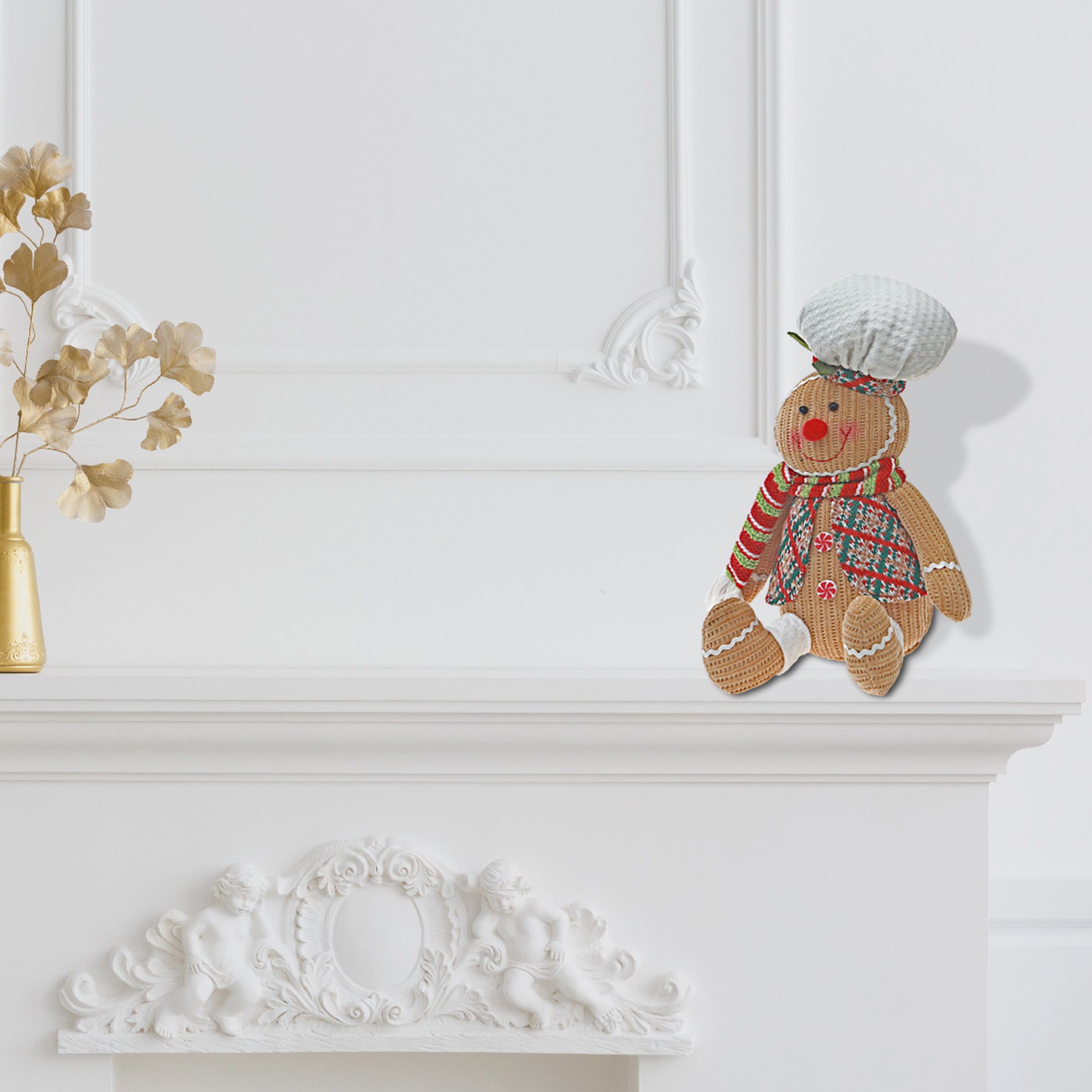 Gingerbread Baker Boy Plush Sitter – Holiday Plush Figure, Christmas Decoration