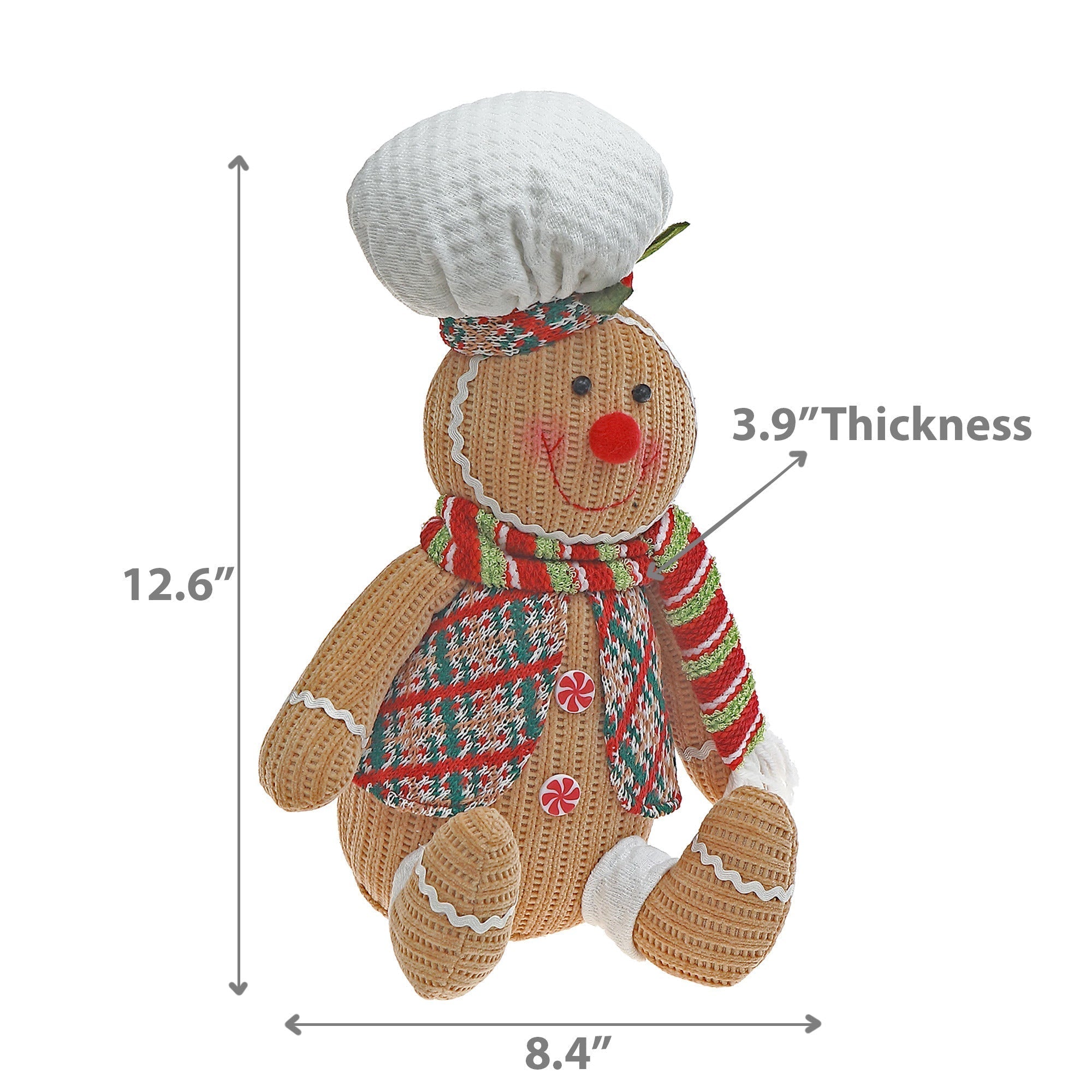 Gingerbread Baker Boy Plush Sitter – Holiday Plush Figure, Christmas Decoration