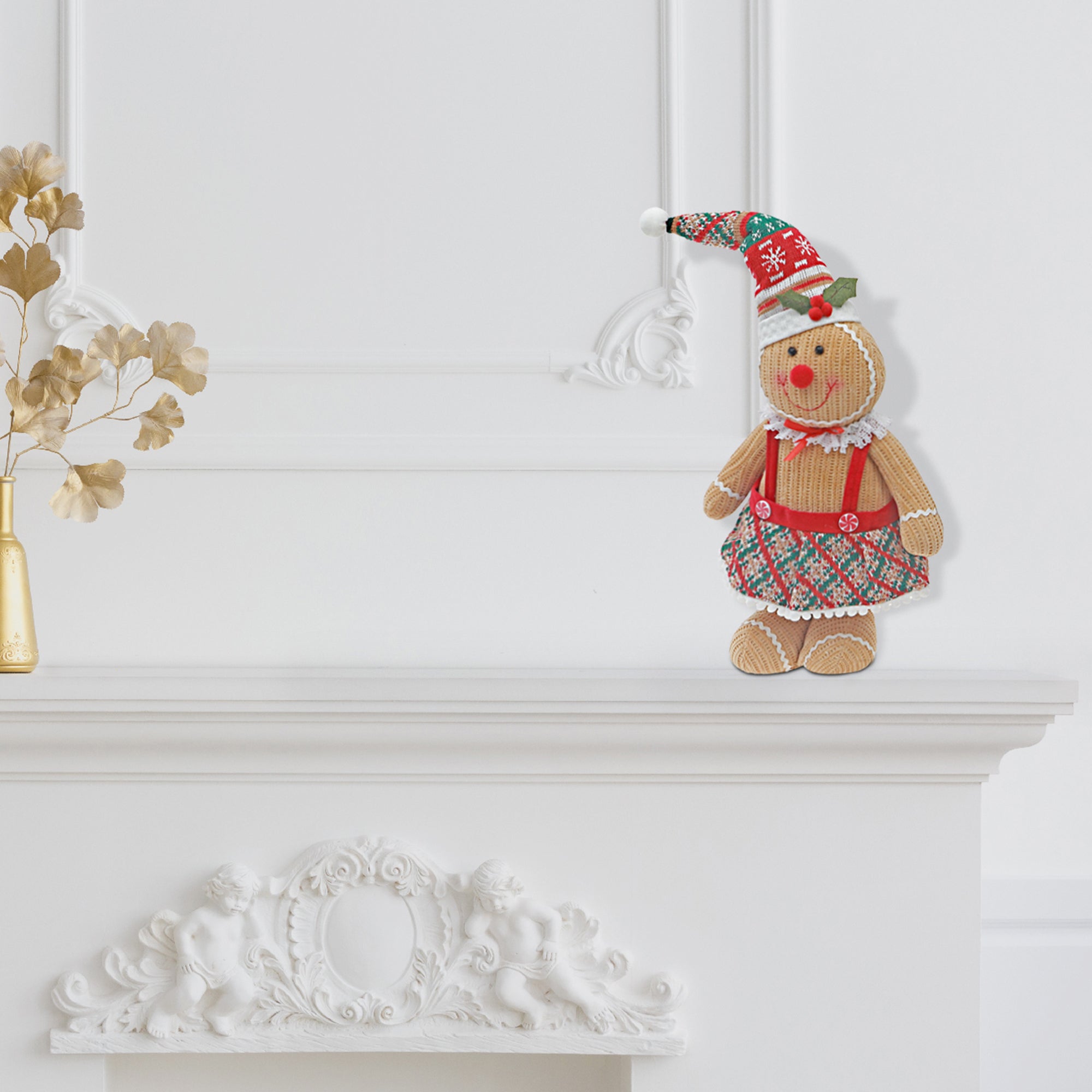 Gingerbread Baker Girl Plush Stander – Holiday Plush Figure, Christmas Decor