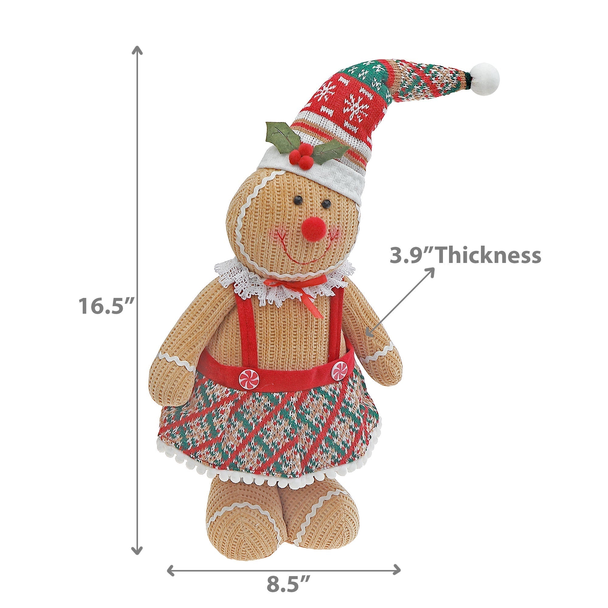 Gingerbread Baker Girl Plush Stander – Holiday Plush Figure, Christmas Decor