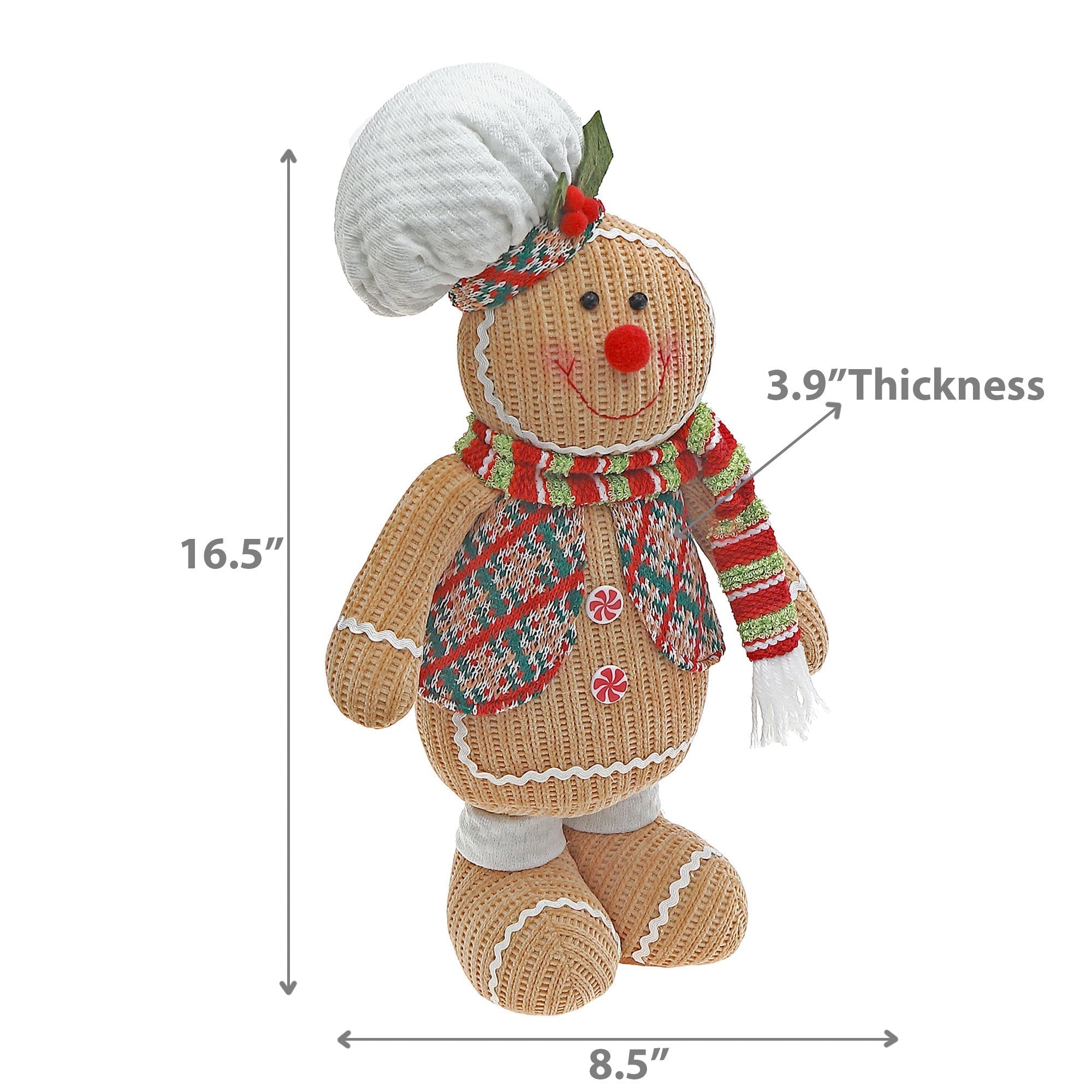 Gingerbread Baker Boy Plush Stander – Christmas Plush Figure, Holiday Decoration