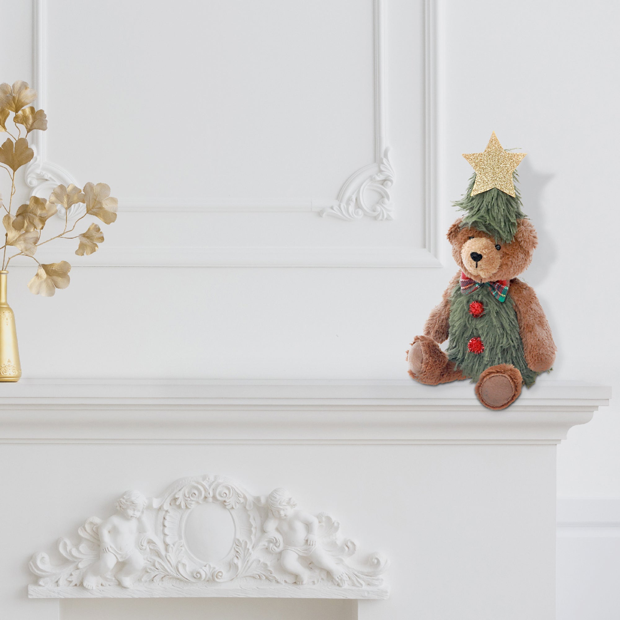 Nicholas Teddy Bear Plush Sitter 11.4" – Holiday Plush Decoration, Christmas Figure