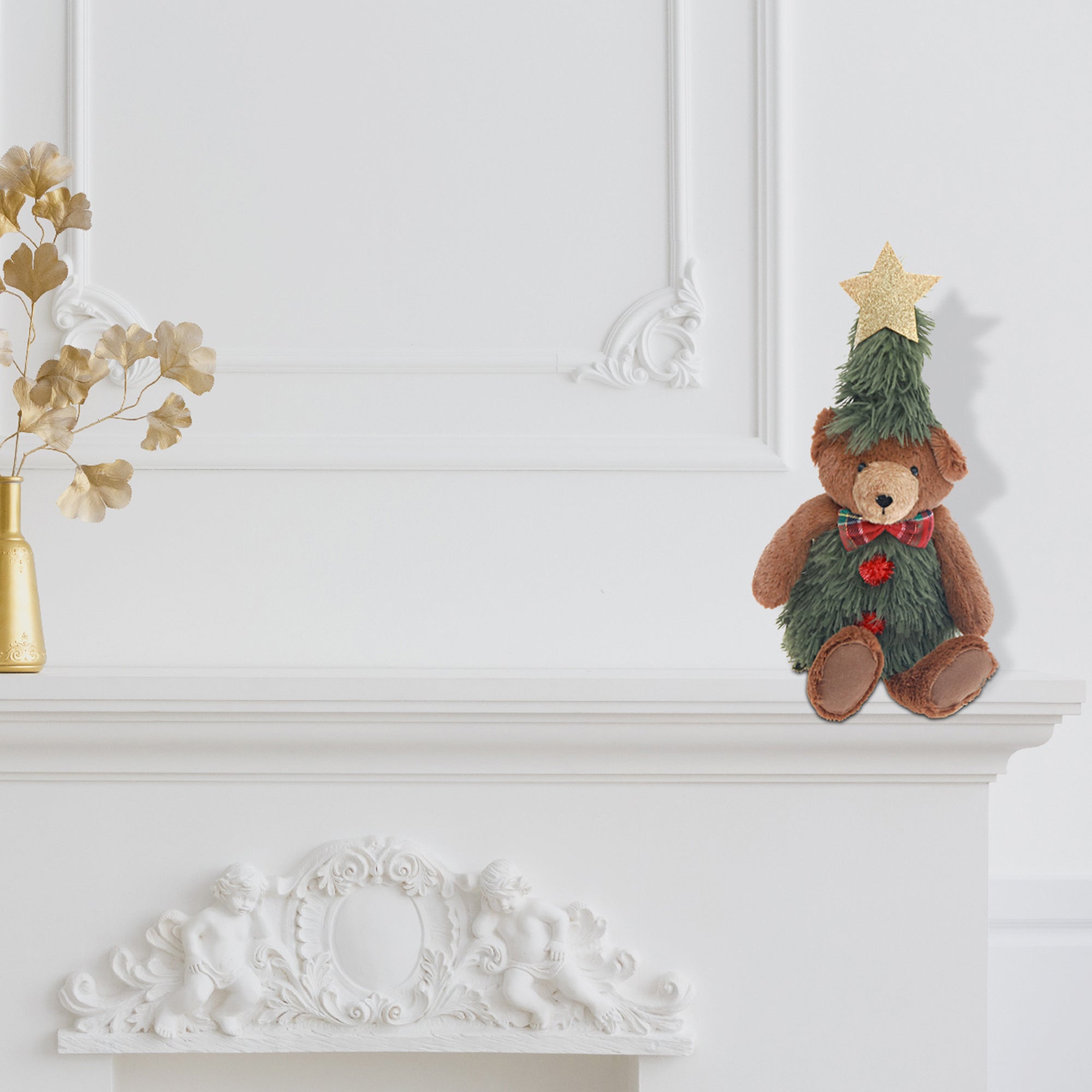 Nicholas Teddy Bear Plush Sitter 13.6" – Holiday Plush Decoration, Christmas Figure