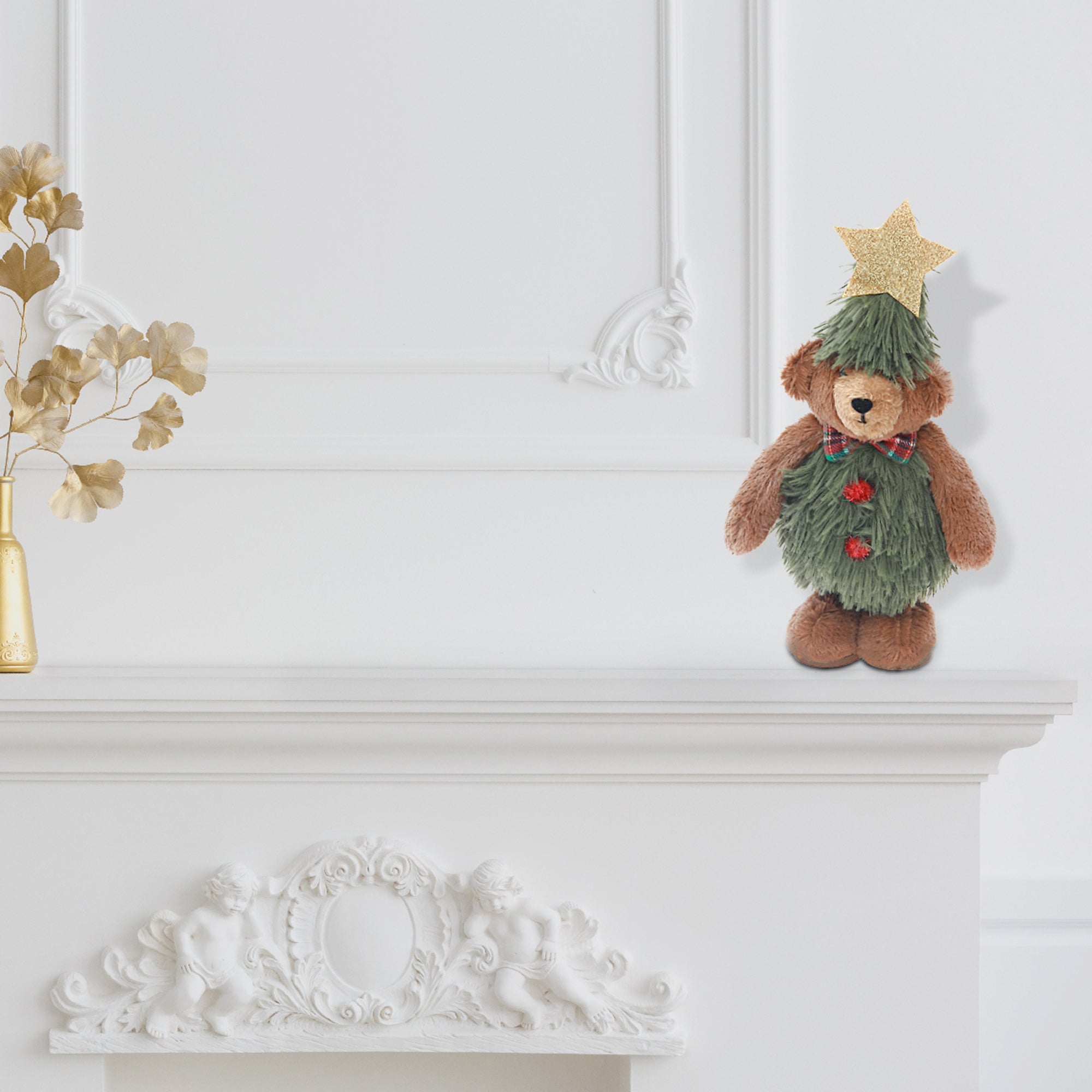 Nicholas Teddy Bear Plush Stander 15" – Holiday Plush Decoration, Christmas Figure