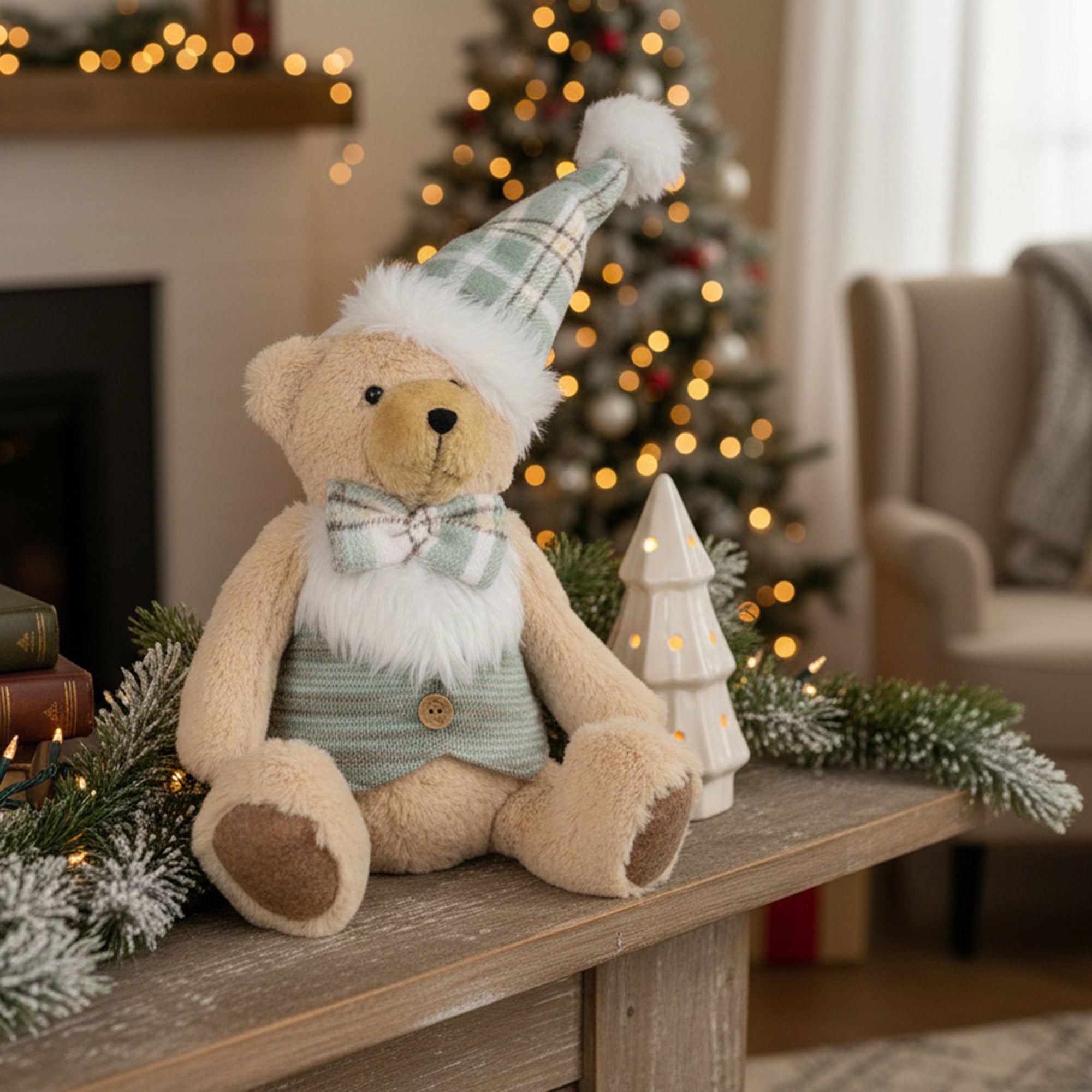 Noel the Teddy Bear Plush Sitter 13", Christmas, Plush Figure, Holiday Decor