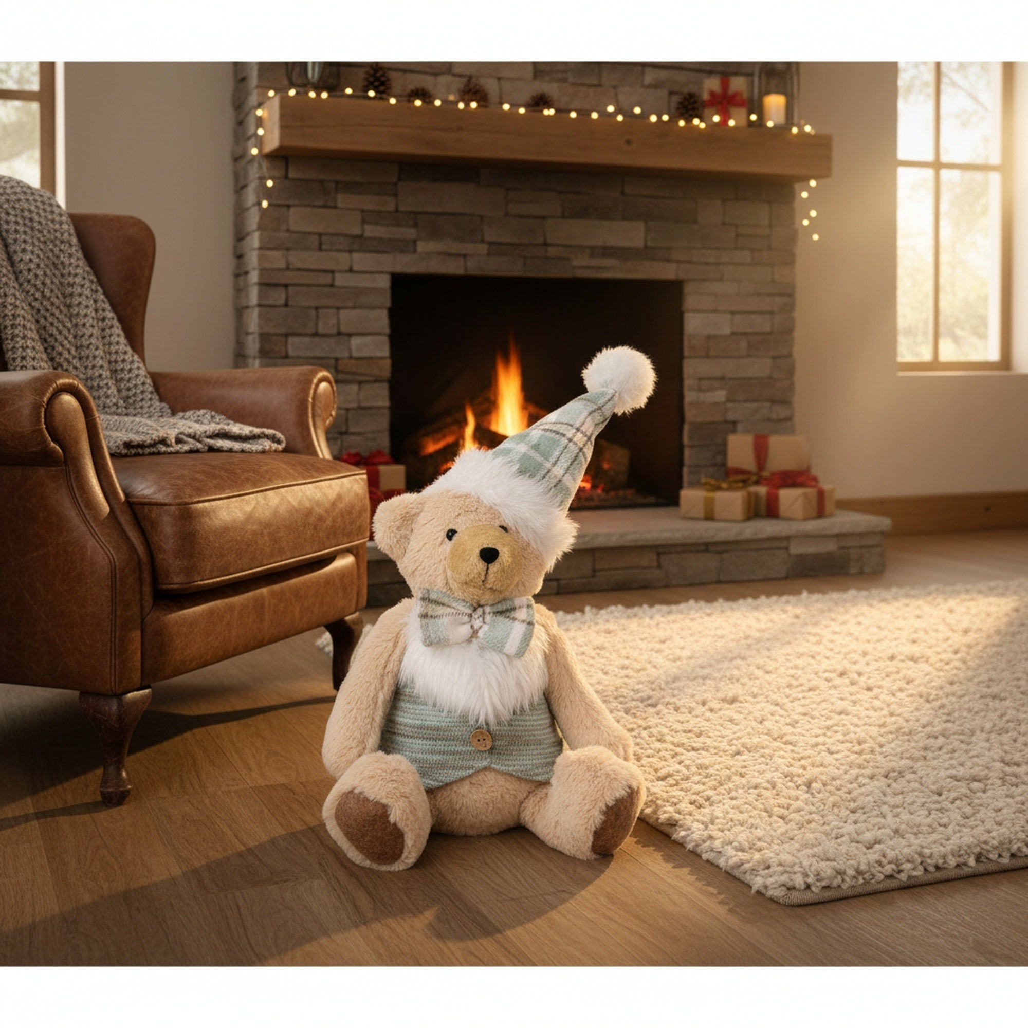 Noel the Teddy Bear Plush Sitter 13", Christmas, Plush Figure, Holiday Decor