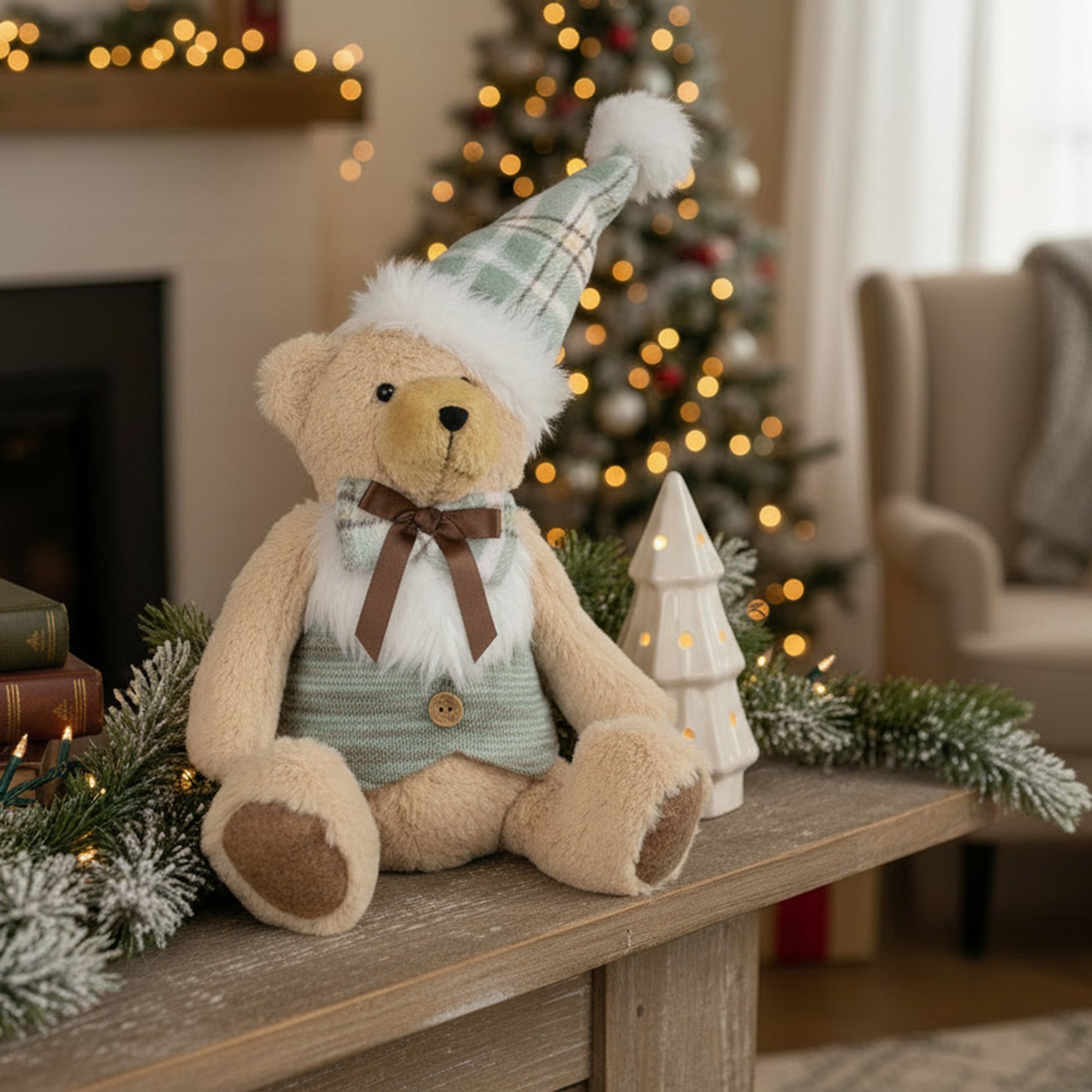 Noelle the Teddy Bear Plush Sitter 13", Plush Figure, Holiday Decor