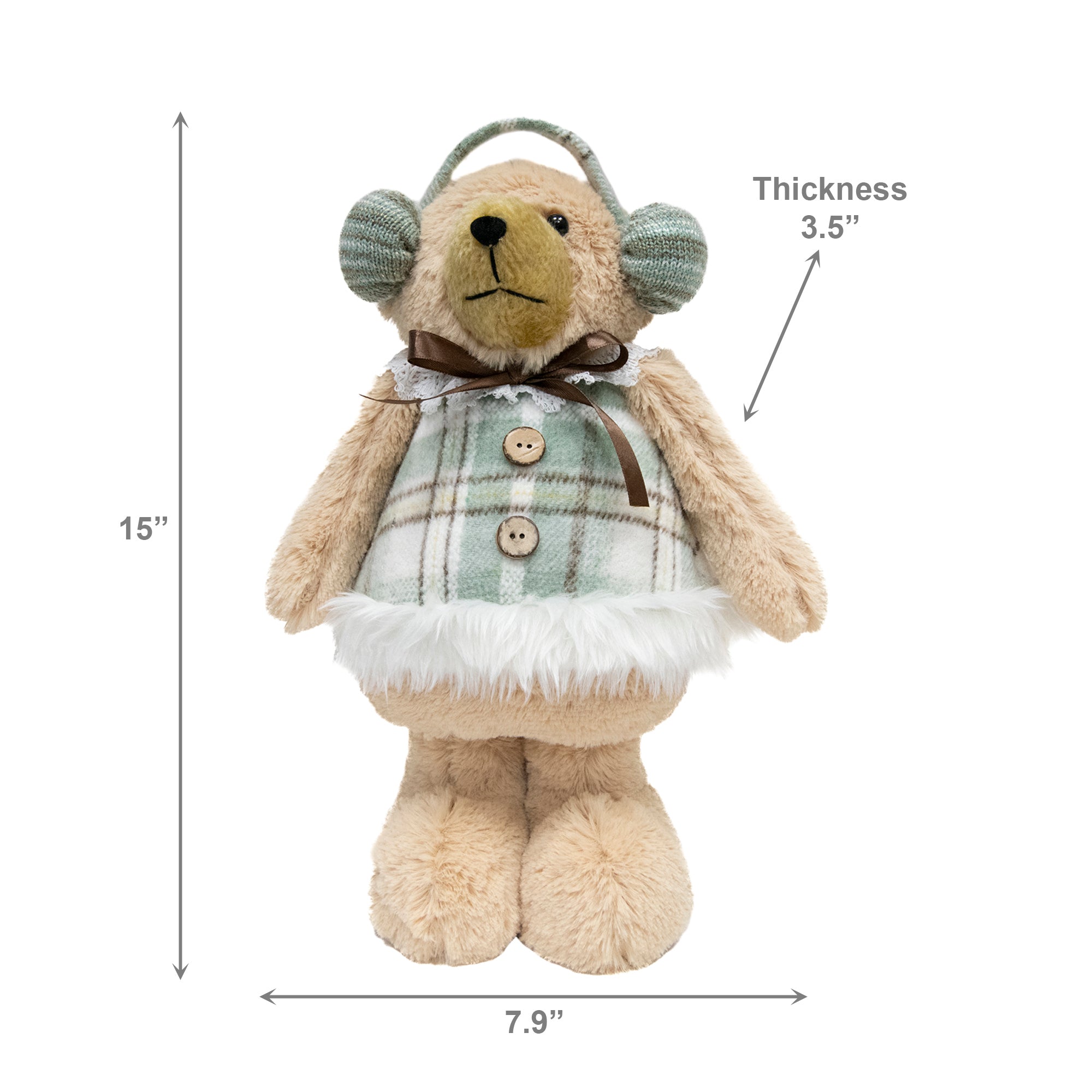 Noelle the Teddy Bear Plush Stander 15", Plush Figure, Holiday Decor