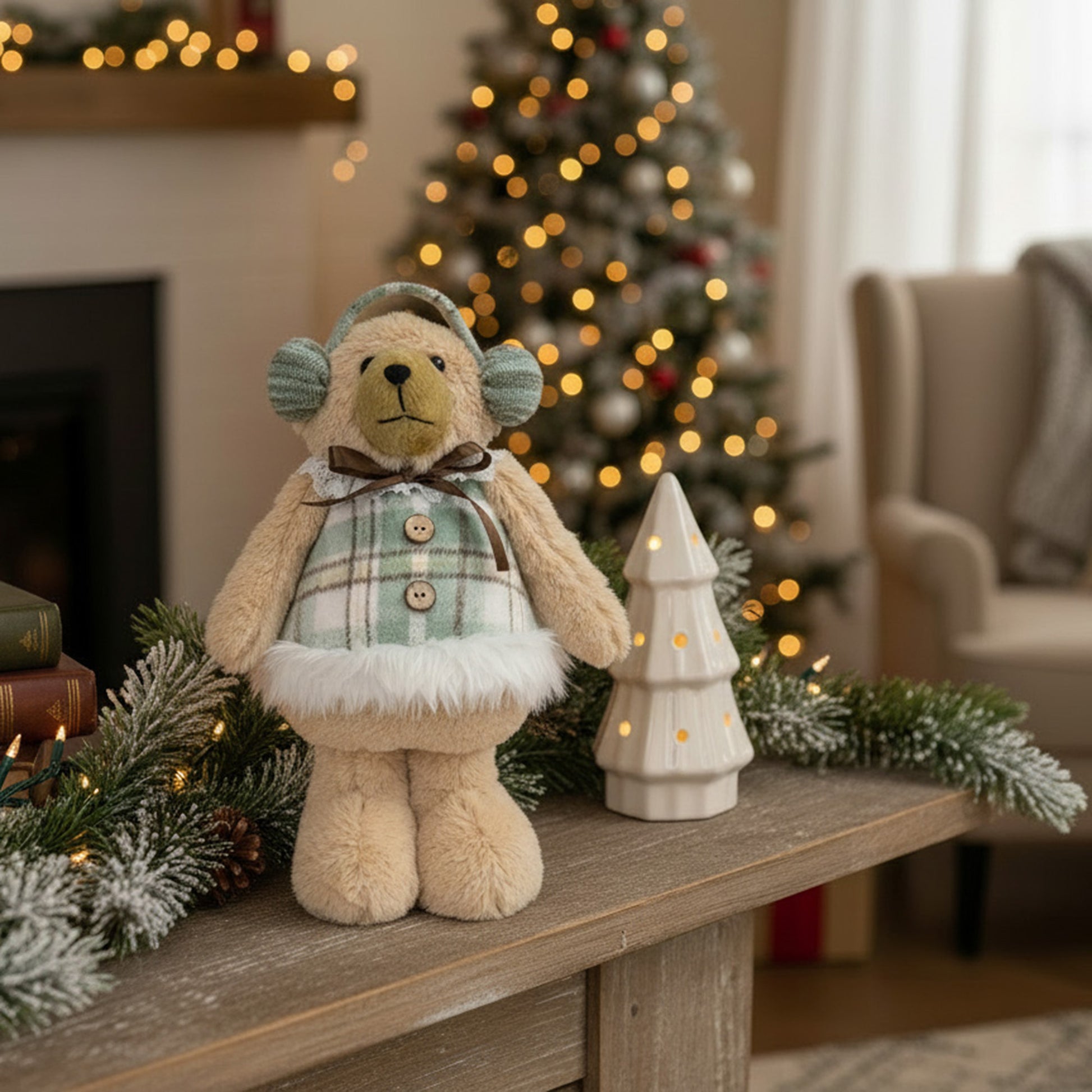 Noelle the Teddy Bear Plush Stander 15", Plush Figure, Holiday Decor