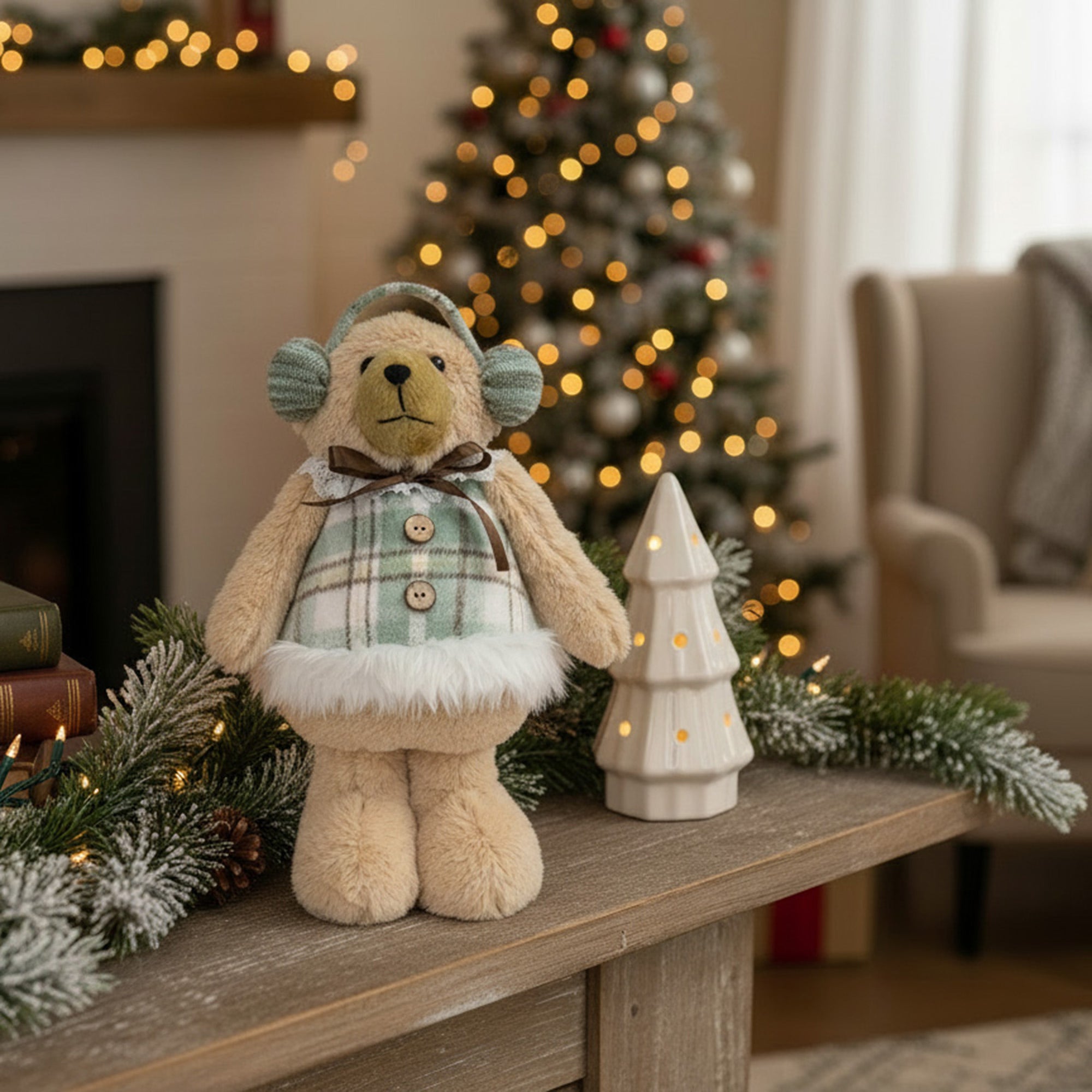 Noelle the Teddy Bear Plush Stander 15", Plush Figure, Holiday Decor