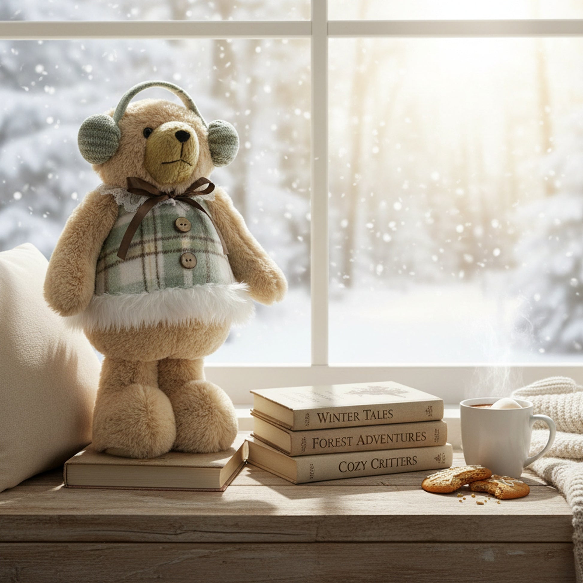 Noelle the Teddy Bear Plush Stander 15", Plush Figure, Holiday Decor