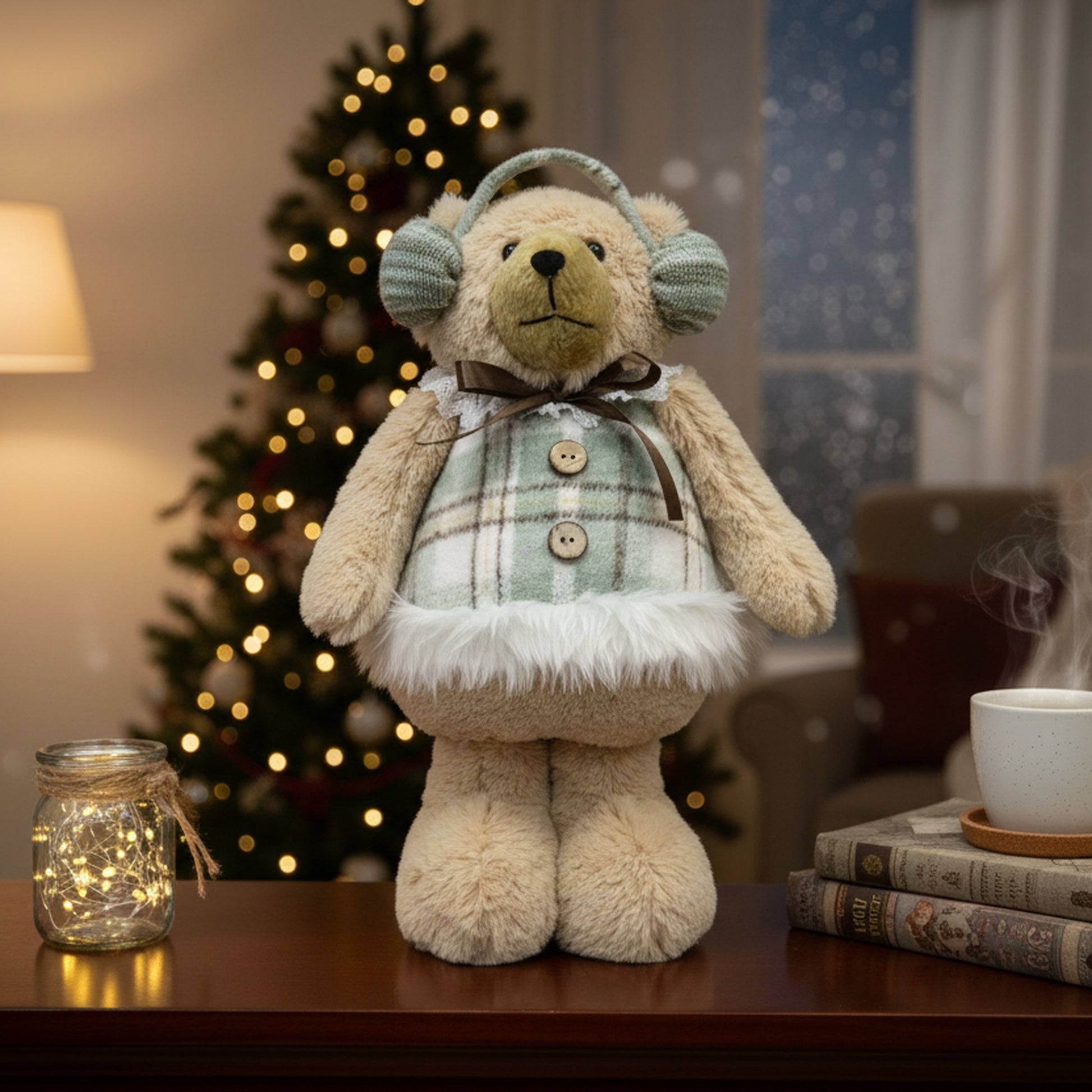 Noelle the Teddy Bear Plush Stander 15", Plush Figure, Holiday Decor