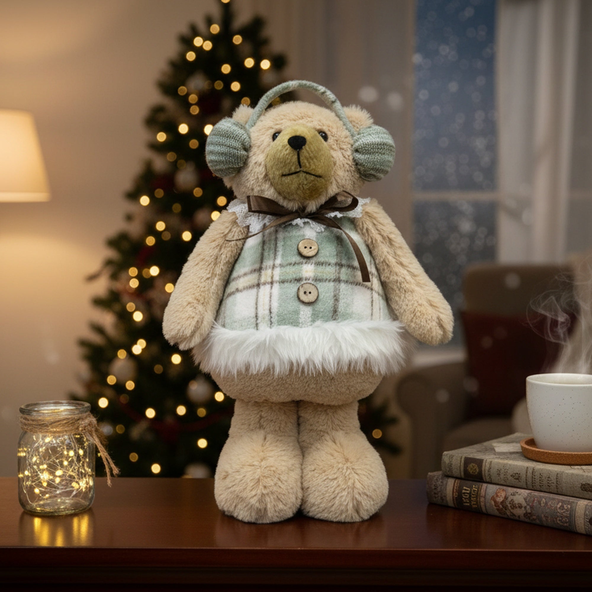 Noelle the Teddy Bear Plush Stander 15", Plush Figure, Holiday Decor