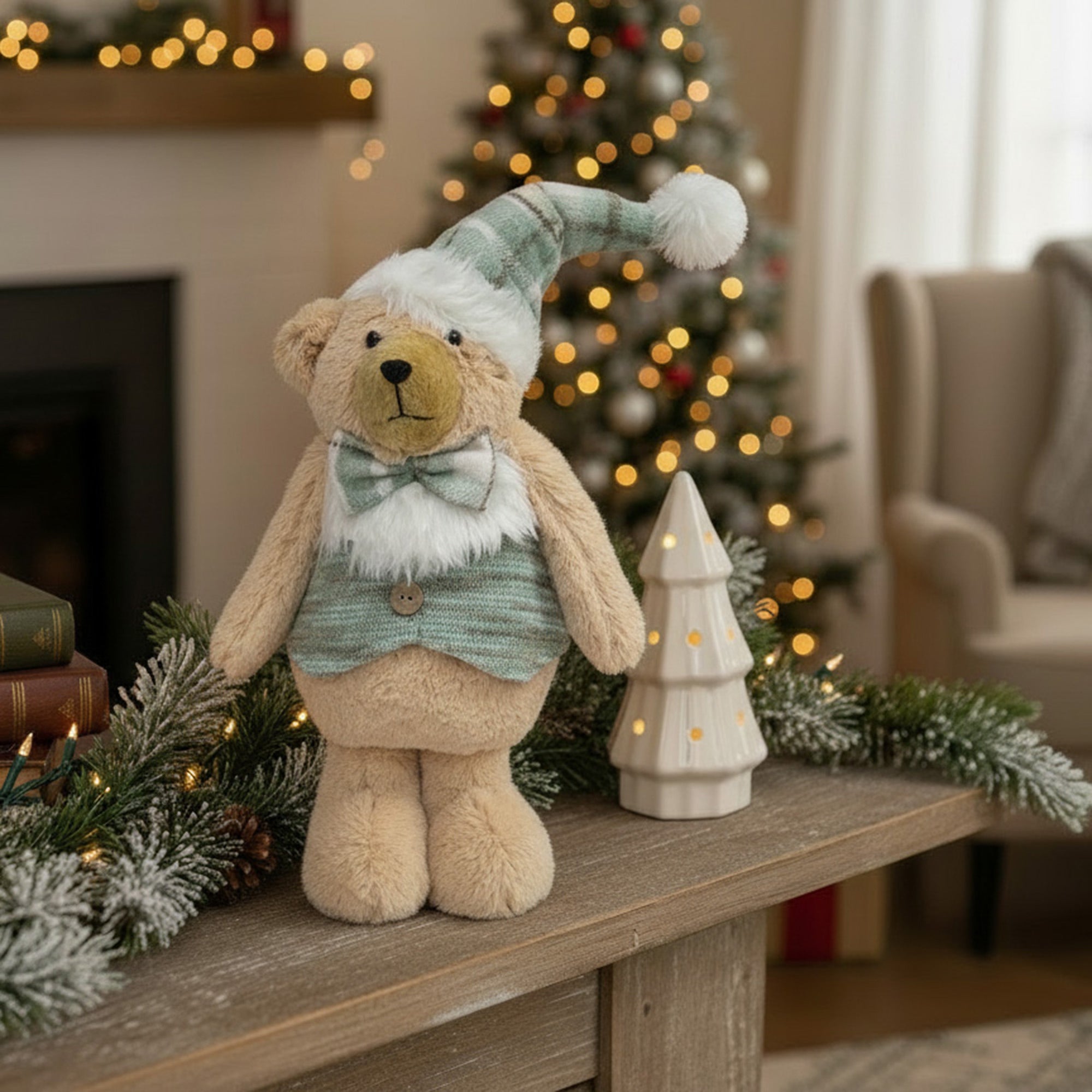 Noel the Teddy Bear Plush Stander 20", Christmas, Plush Figure, Holiday Decor