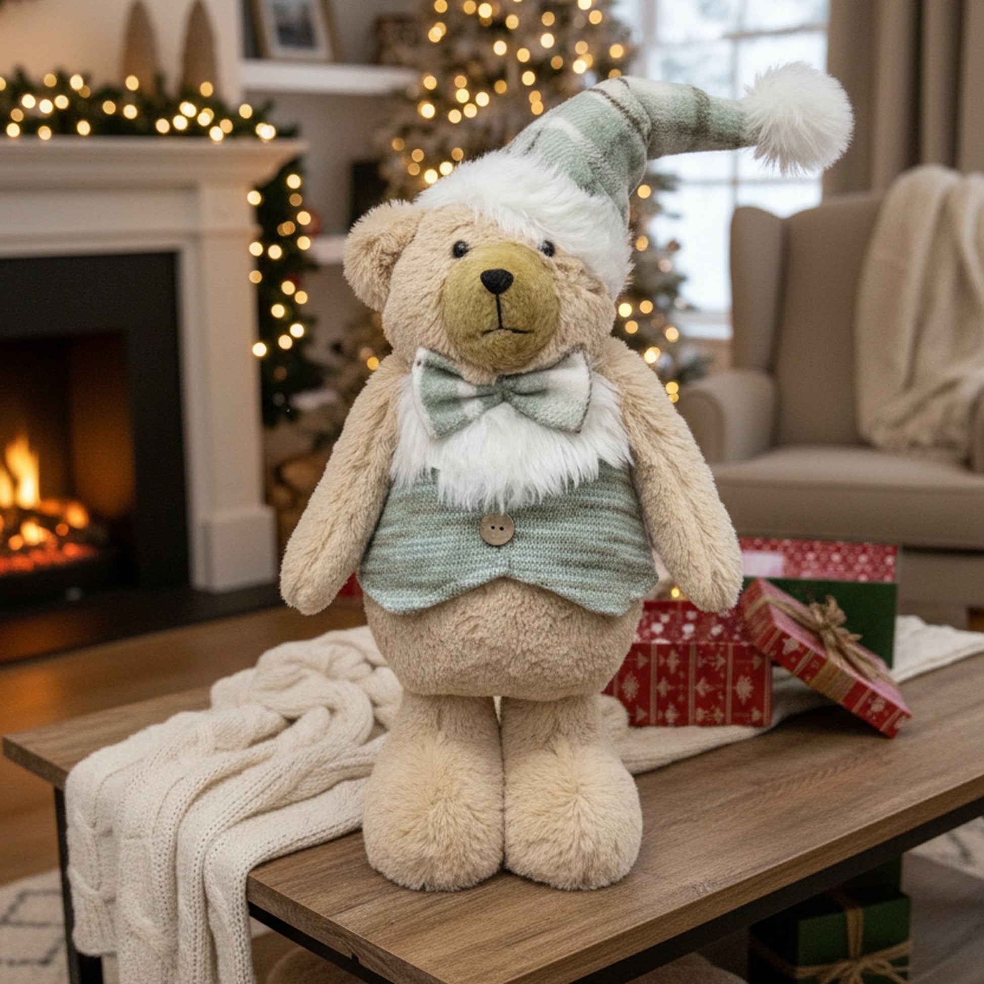Noel the Teddy Bear Plush Stander 20", Christmas, Plush Figure, Holiday Decor