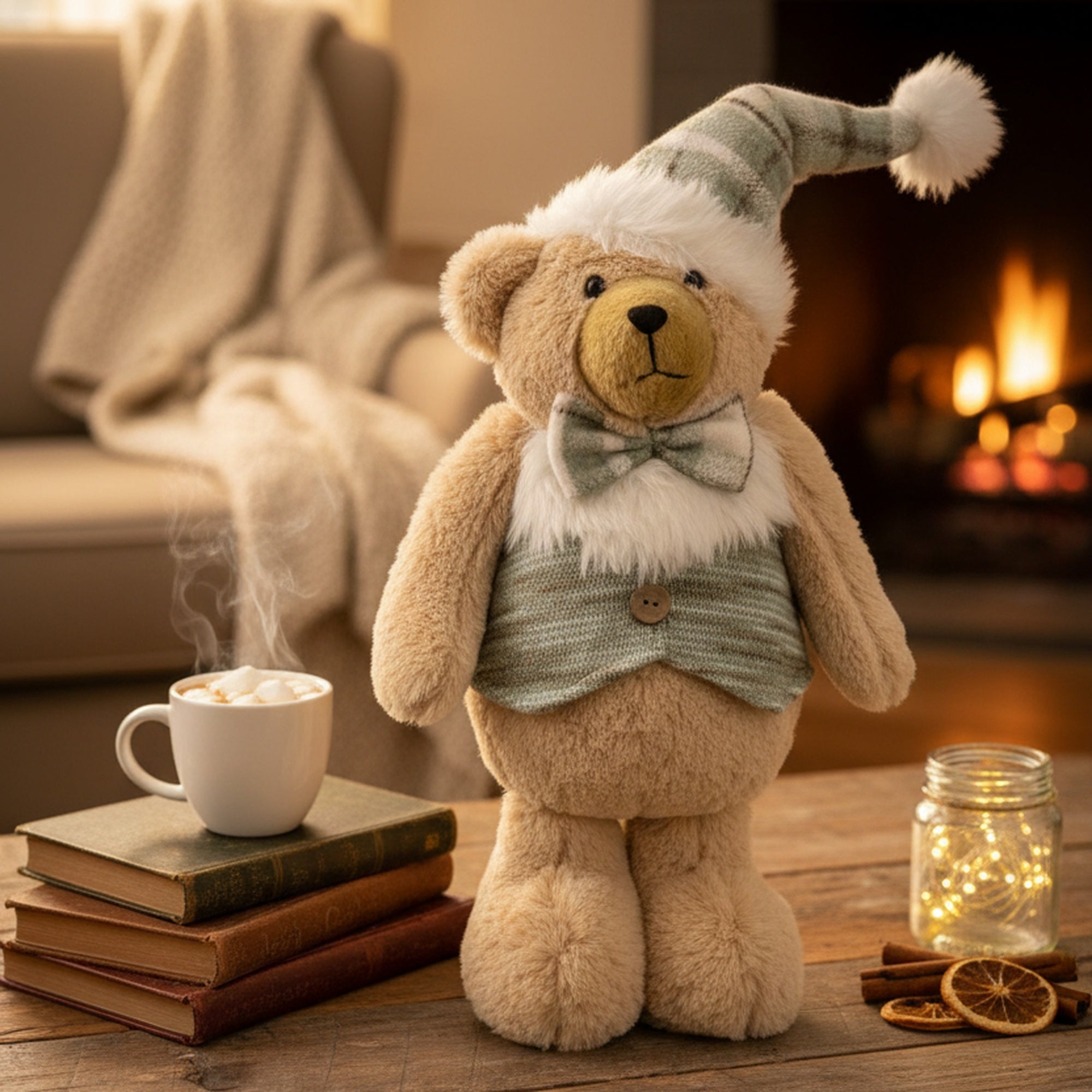 Noel the Teddy Bear Plush Stander 20", Christmas, Plush Figure, Holiday Decor