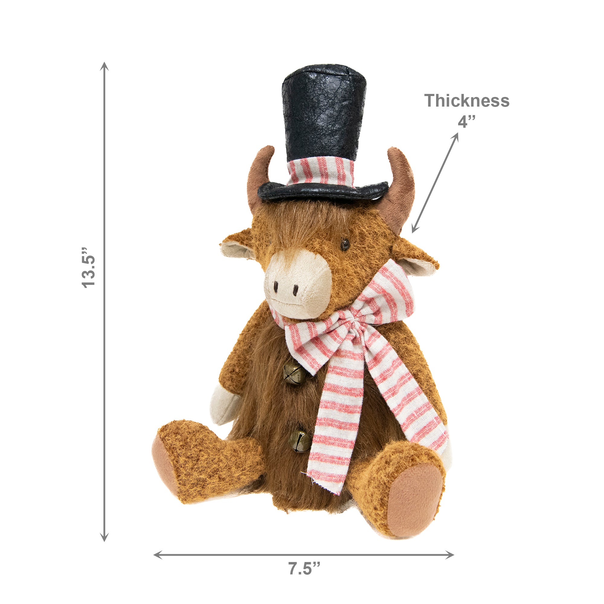 Highland Cow with Top Hat Plush Sitter 13.5", Plush Figure, Holiday Decor