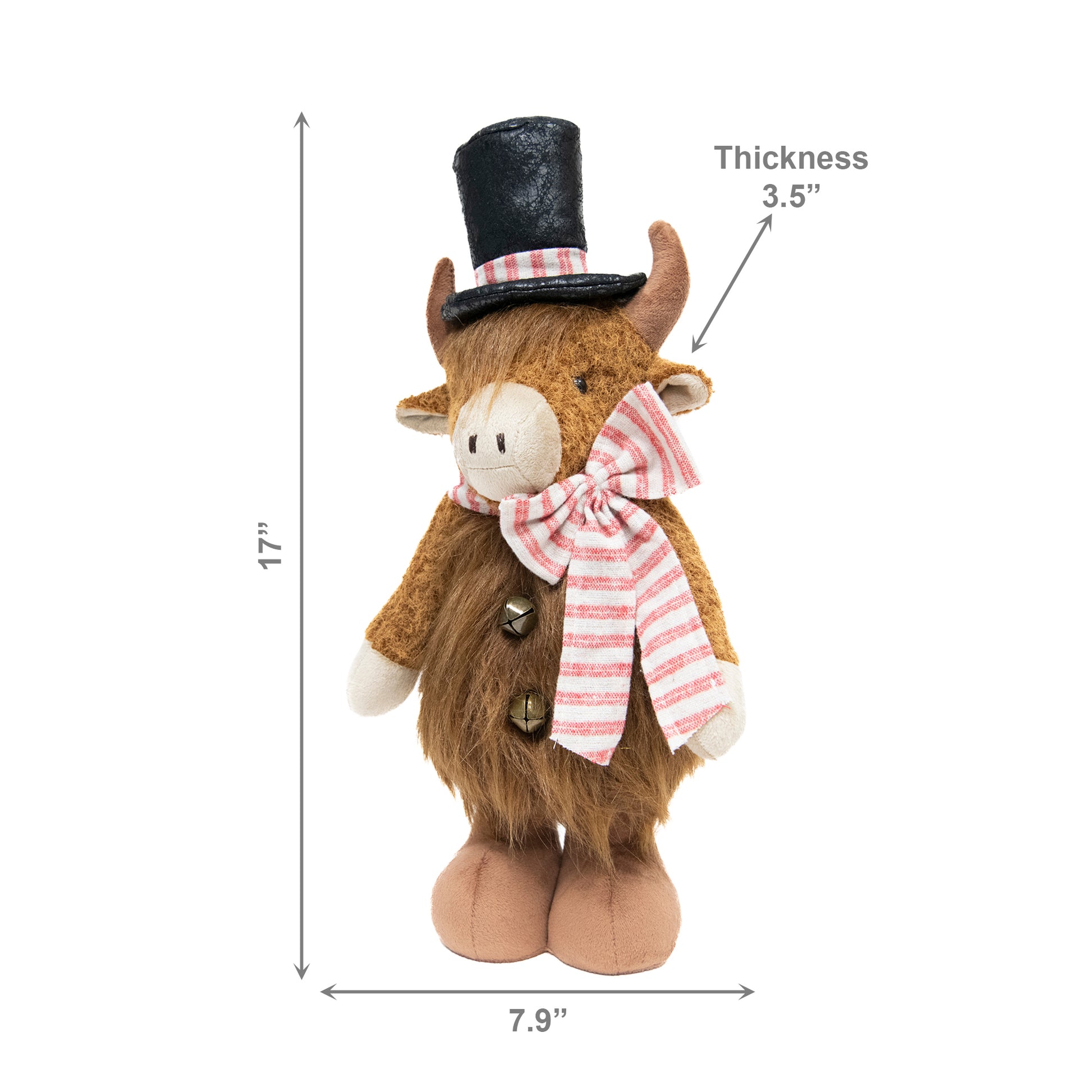 Highland Cow with Top Hat Plush Stander 17", Plush Figure, Holiday Decor