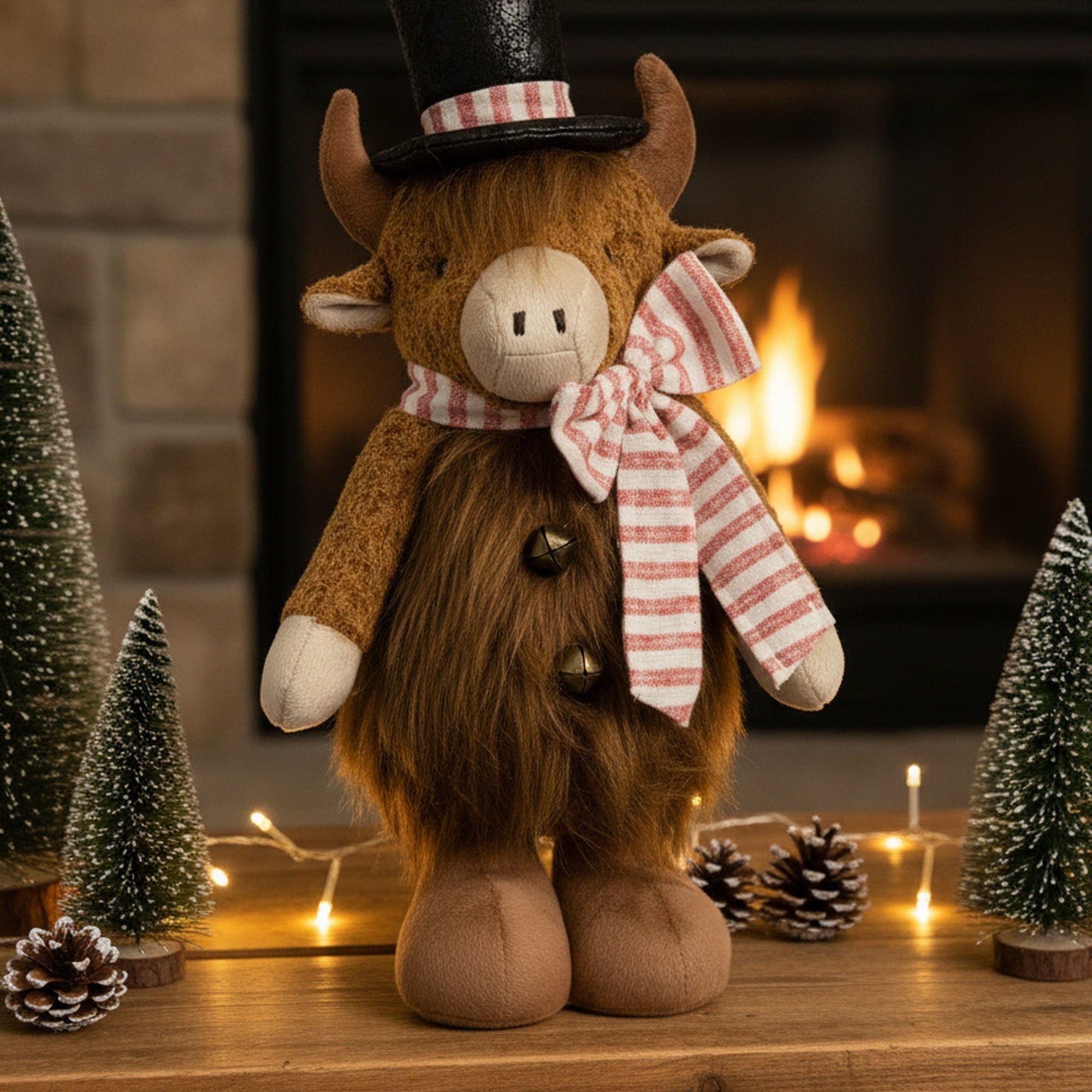 Highland Cow with Top Hat Plush Stander 17", Plush Figure, Holiday Decor