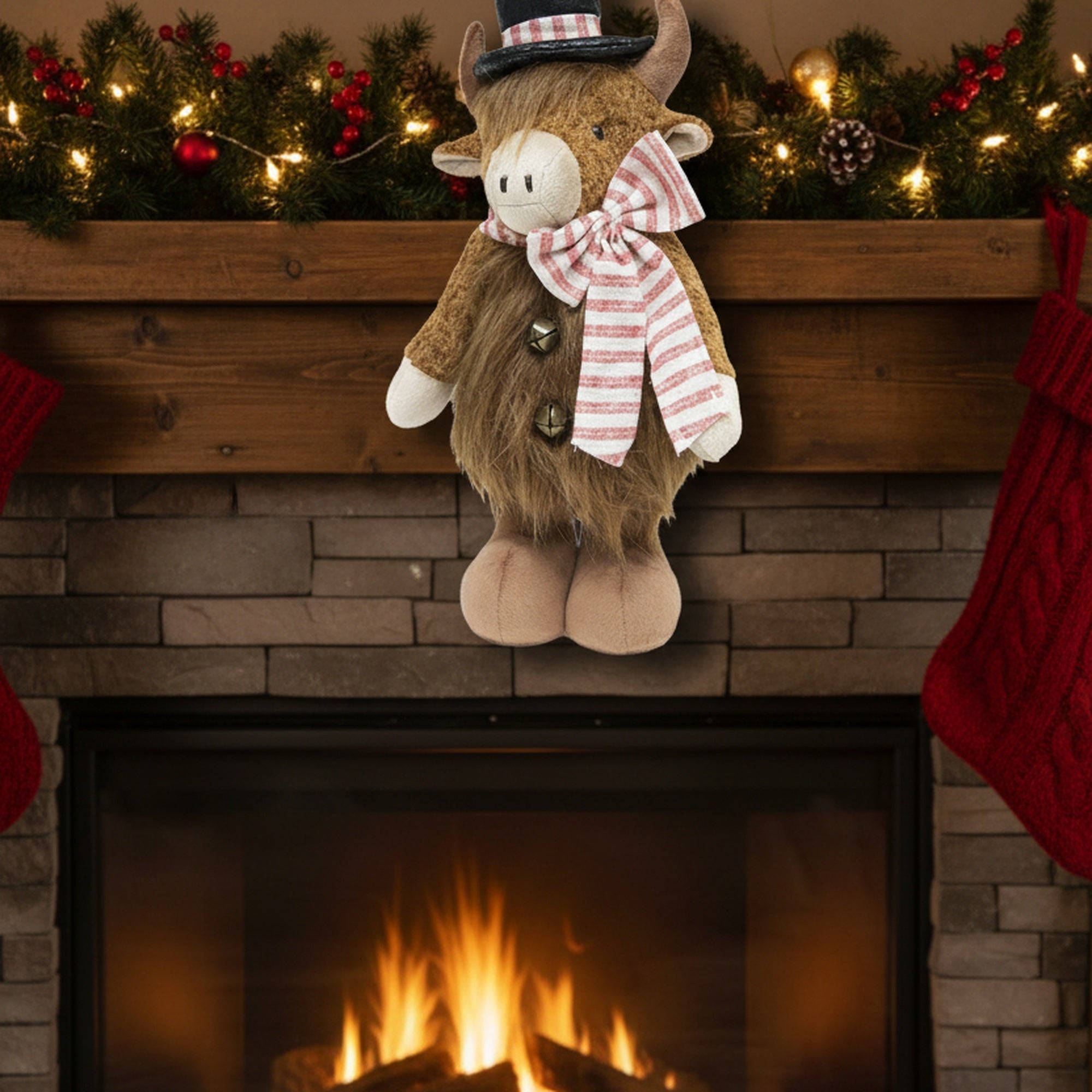 Highland Cow with Top Hat Plush Stander 17", Plush Figure, Holiday Decor
