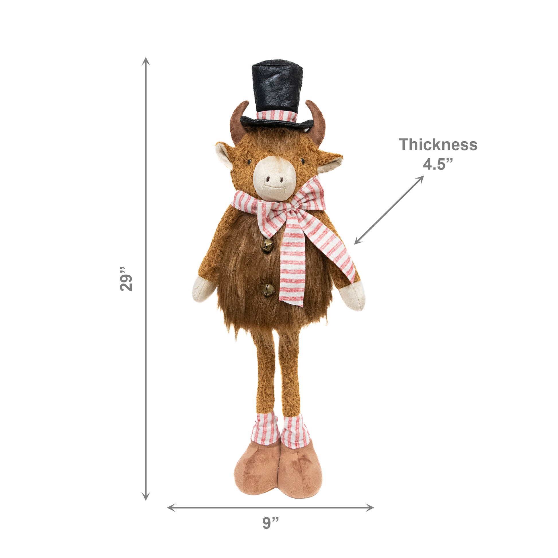 Highland Cow with Top Hat Plush Stander 29", Plush Figure, Holiday Decor