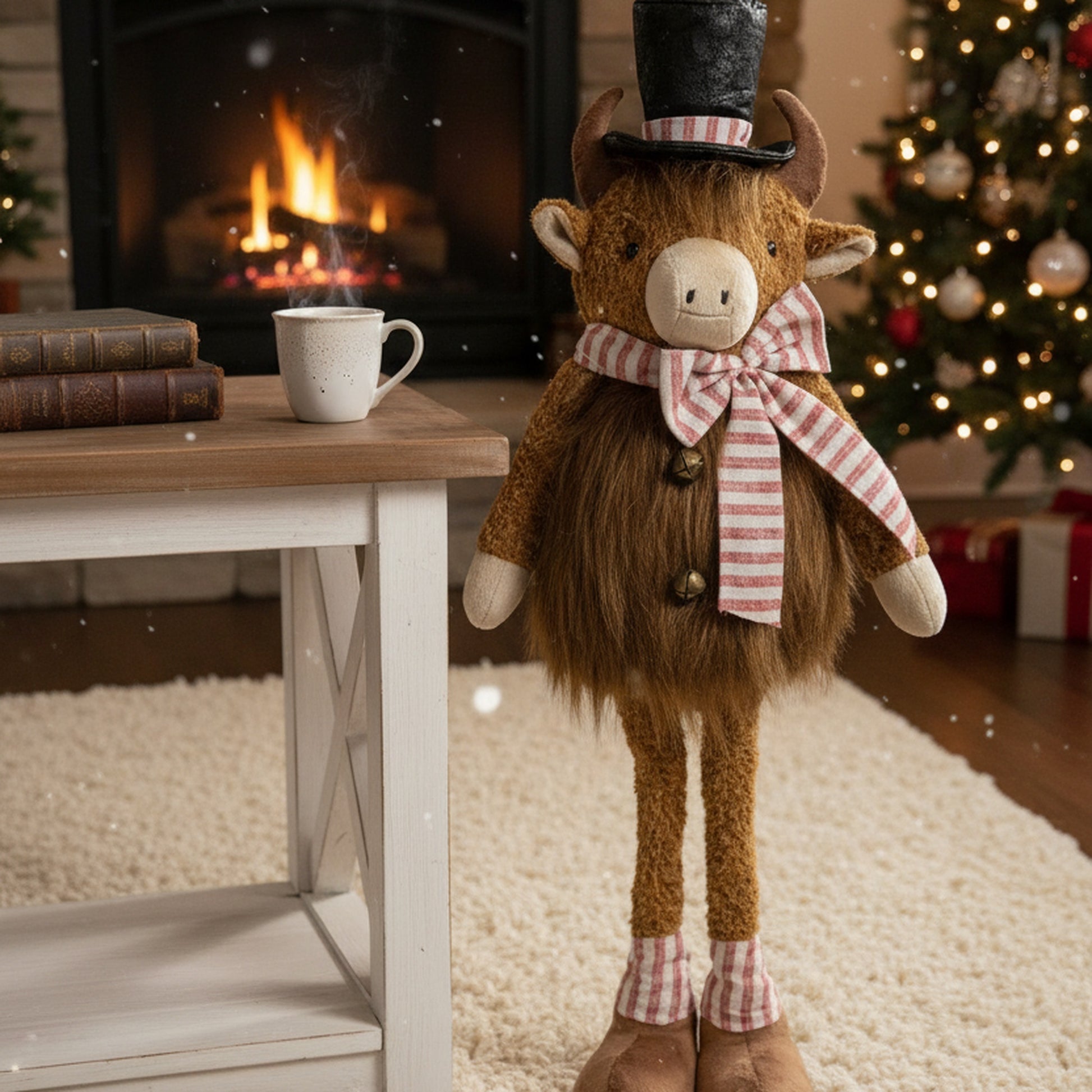 Highland Cow with Top Hat Plush Stander 29", Plush Figure, Holiday Decor