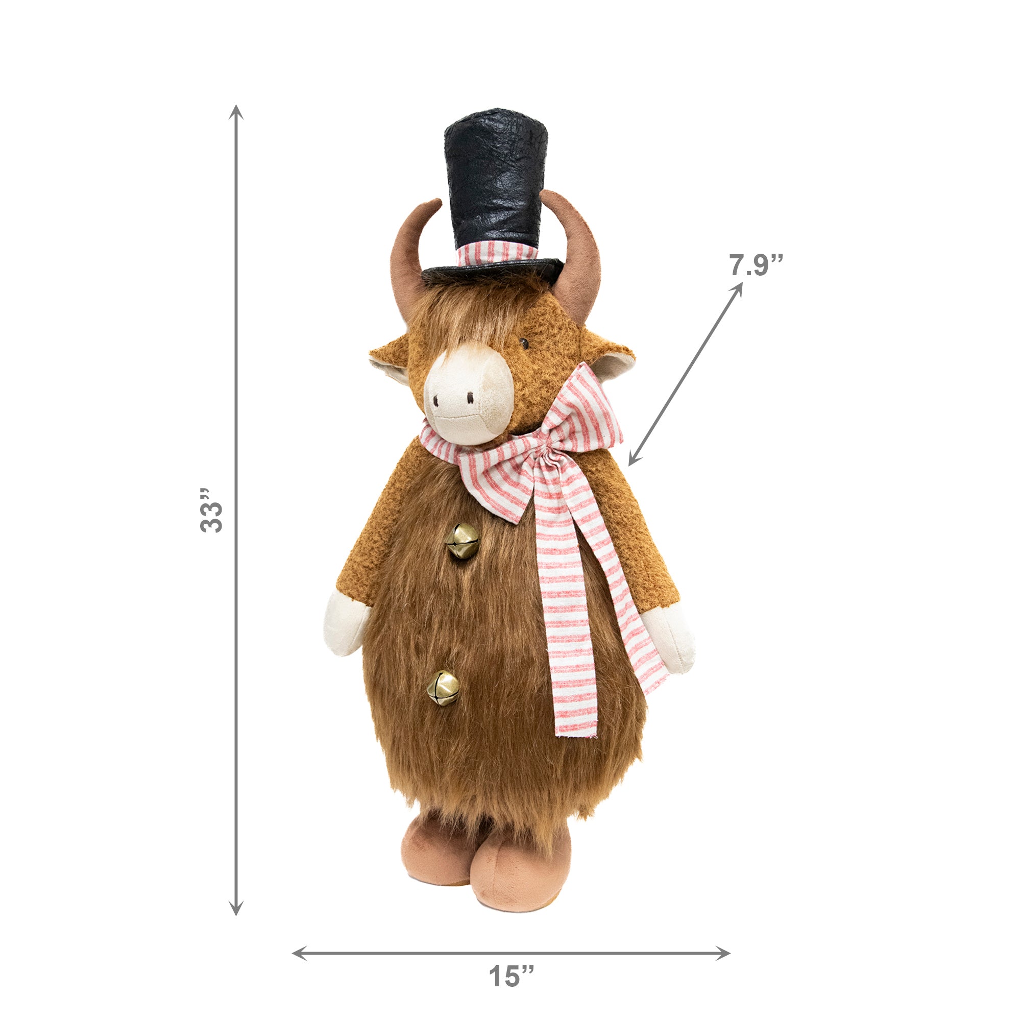 Highland Cow with Top Hat Plush Stander 33", Plush Figure, Holiday Decor
