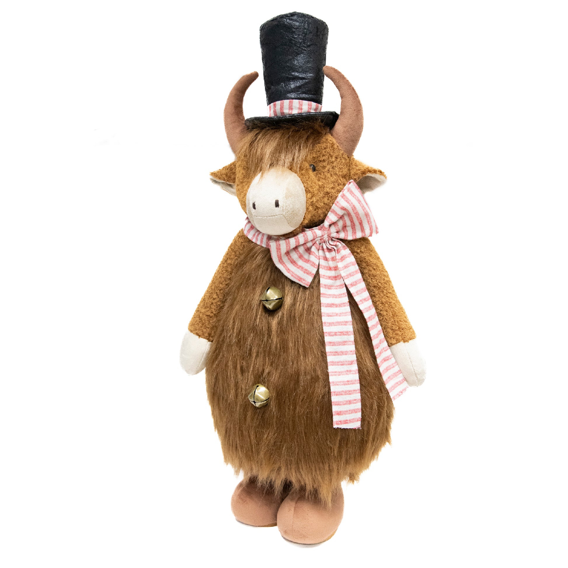 Highland Cow with Top Hat Plush Stander 33", Plush Figure, Holiday Decor