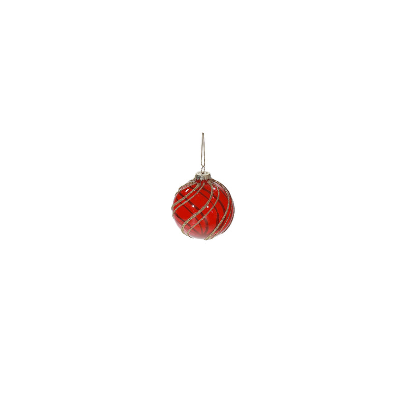 Red Glass Ornament With Gold Glitter - Set of 12