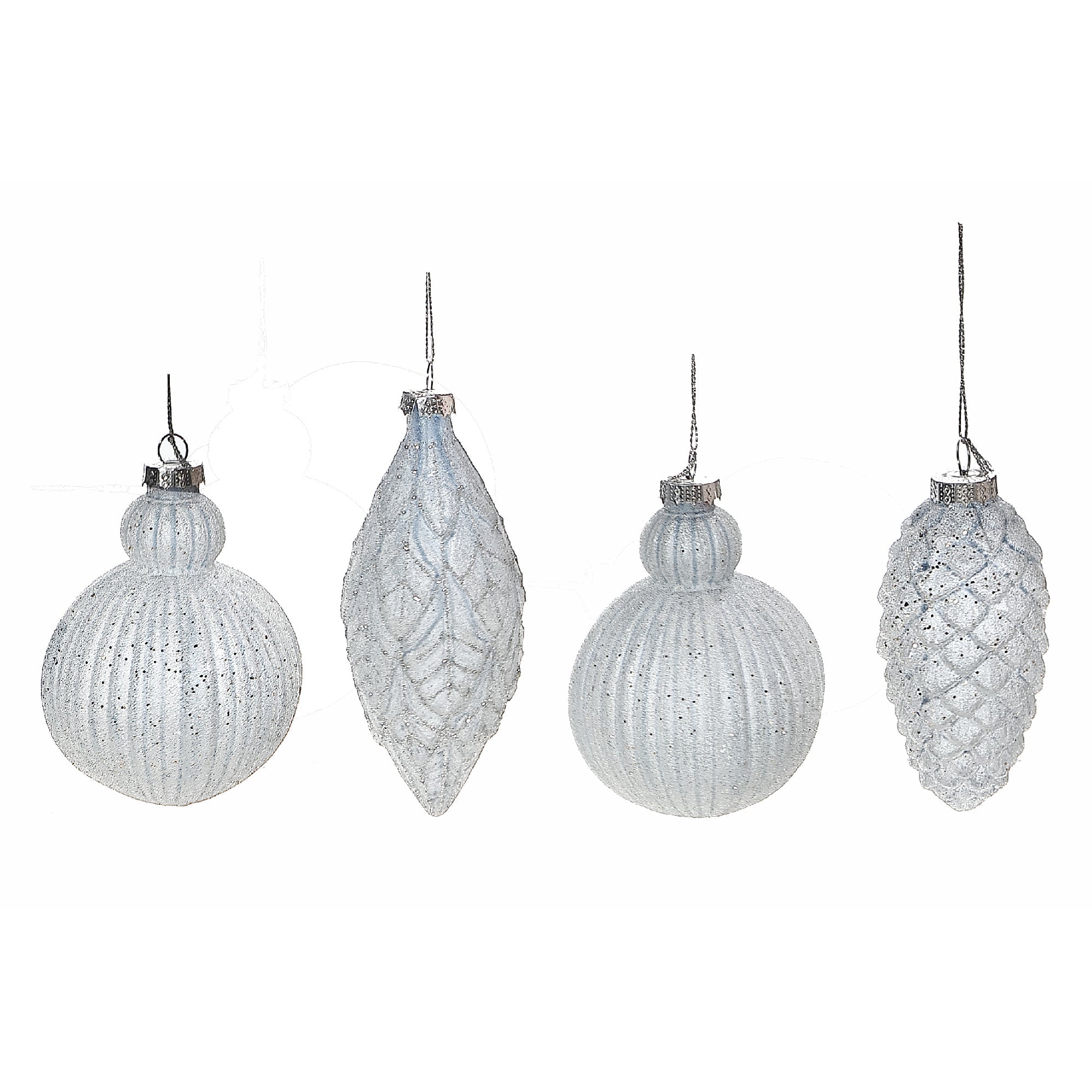 Light Blue Glass Glitter Christmas Ornament Set of 12 – Holiday Tree Decoration