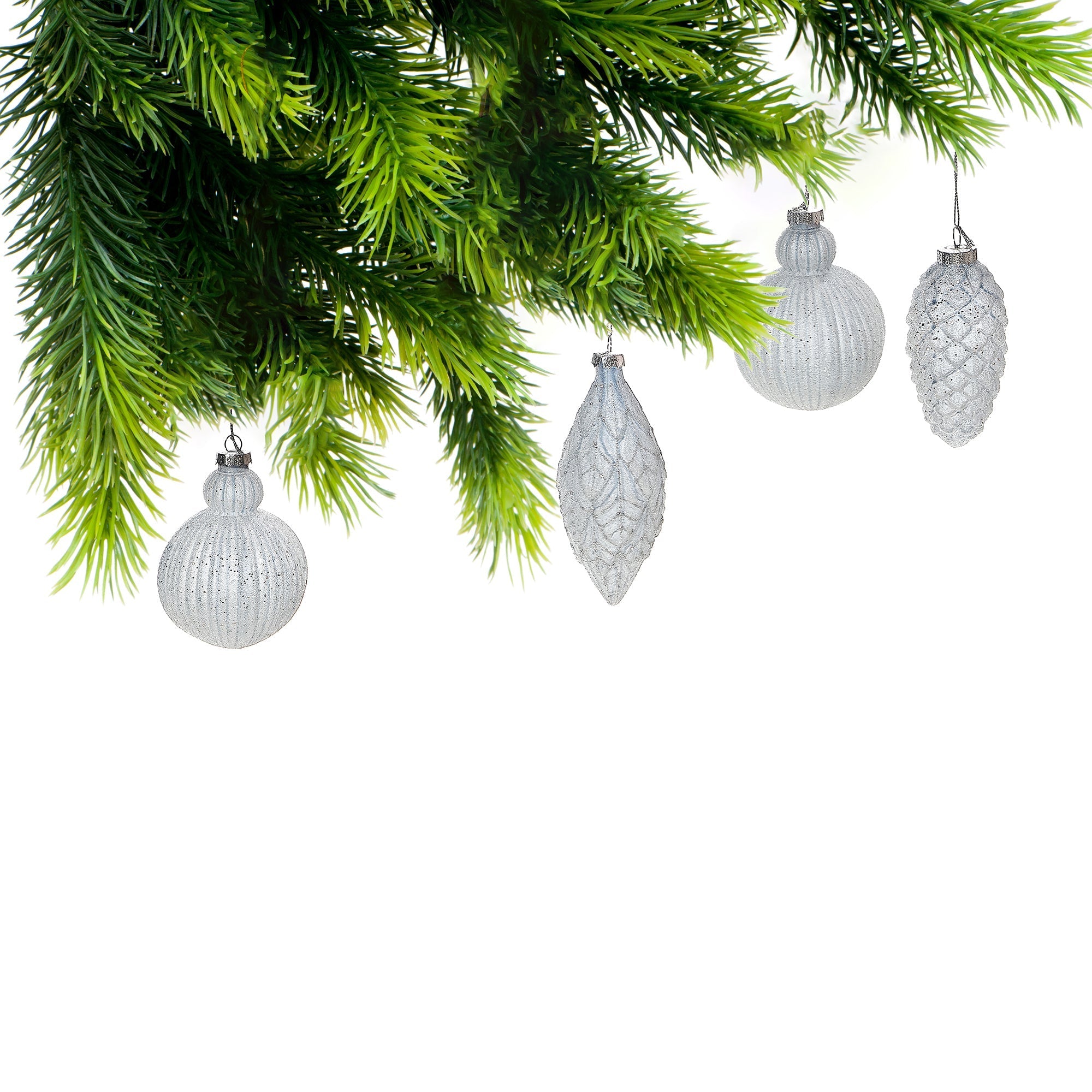 Light Blue Glass Glitter Christmas Ornament Set of 12 – Holiday Tree Decoration