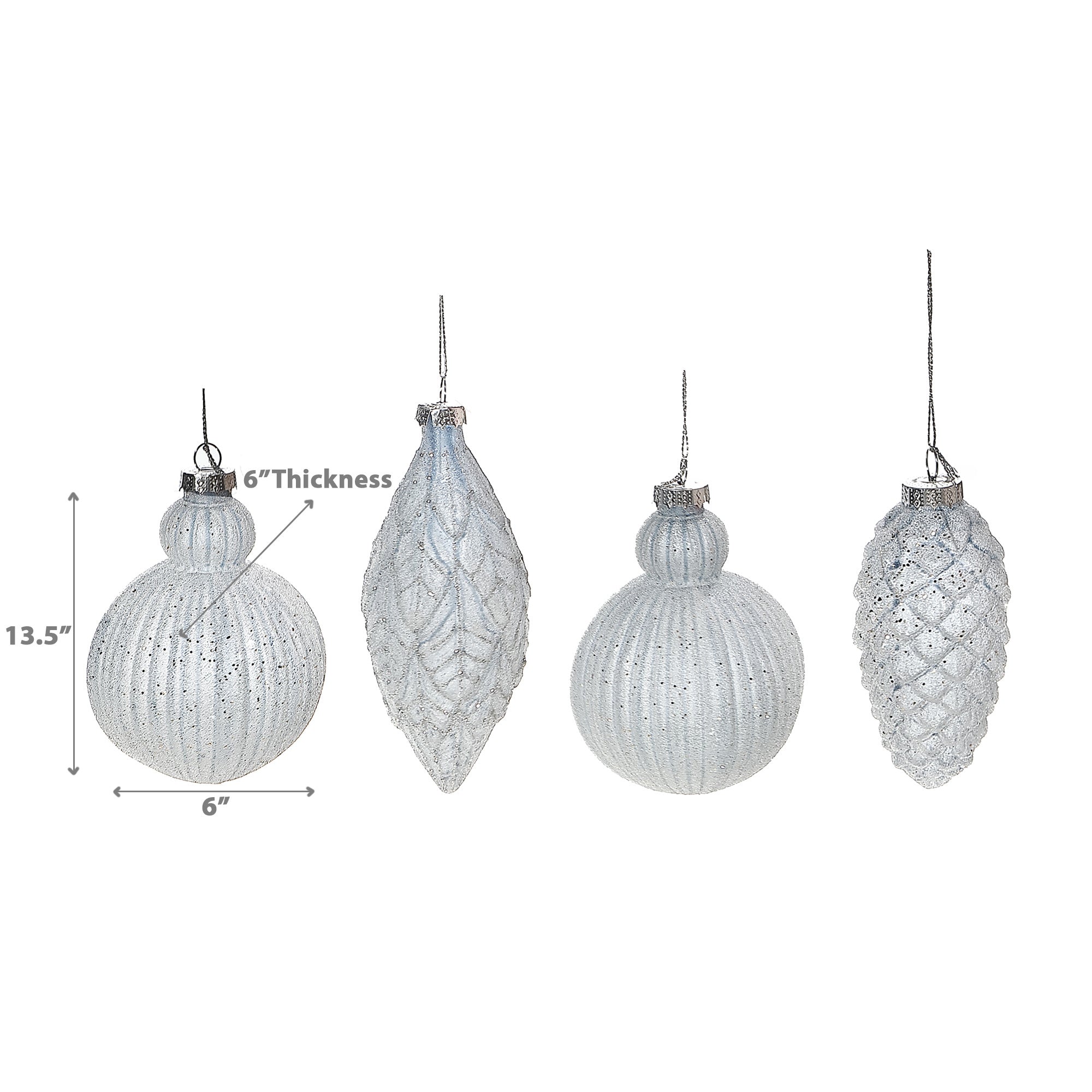 Light Blue Glass Glitter Christmas Ornament Set of 12 – Holiday Tree Decoration
