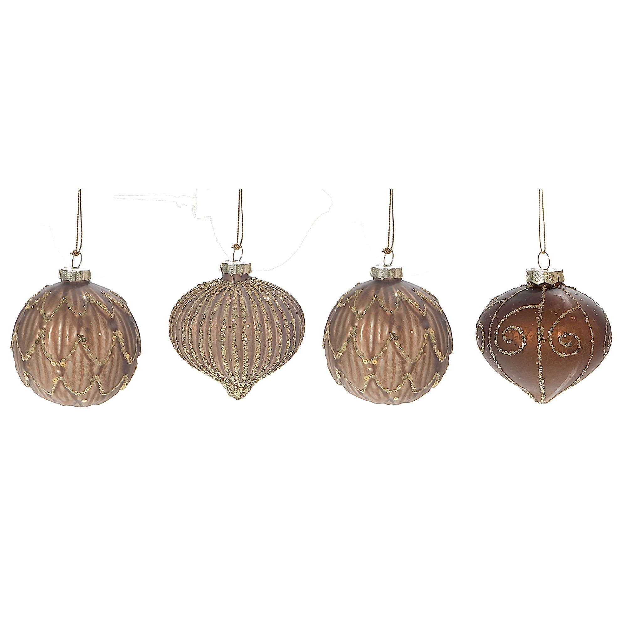 Brown Glass Christmas Ornament with Gold Glitter Set of 12 – Holiday Tree Decoration