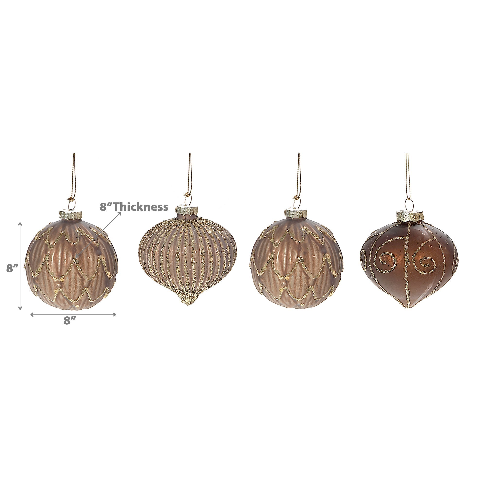 Brown Glass Christmas Ornament with Gold Glitter Set of 12 – Holiday Tree Decoration