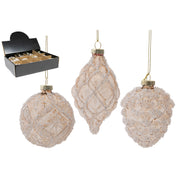 Glass Ornament with Beads Champagne Assorted, Ornament, Holiday Decor- Set of 12