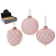 Glass Ornament with Silver Glitter Pink Assorted, Ornament, Holiday Decor- Set of 12
