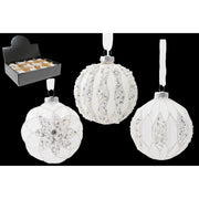 Glass Ornament with Beads White Assorted, Ornament, Holiday Decor- Set of 12