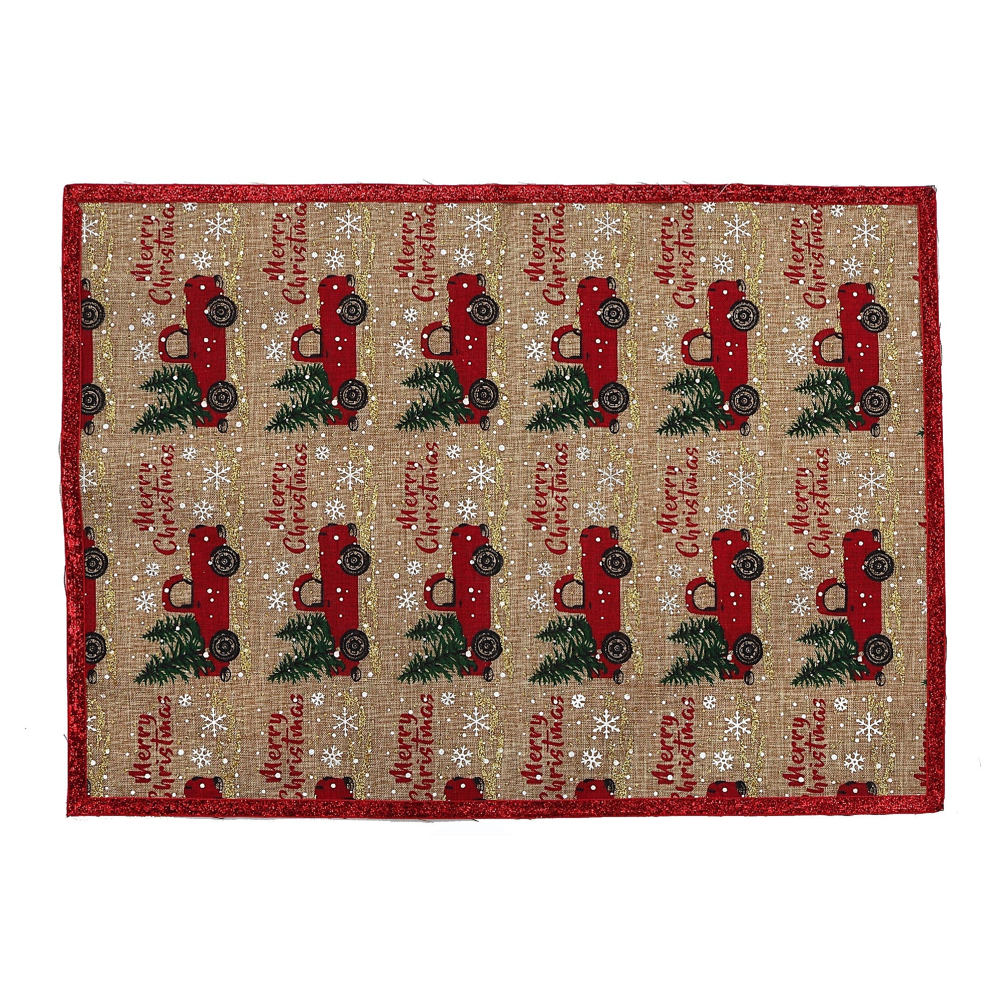 Red Truck With Tree Print Polyester Placemat Christmas Holiday Dining Mats - Set of 12
