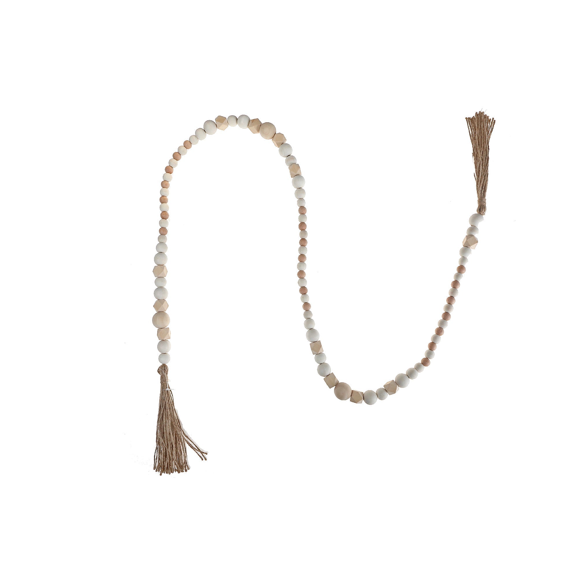 Natural Wood Beaded Garland With Tassels Rustic Decorative Garland