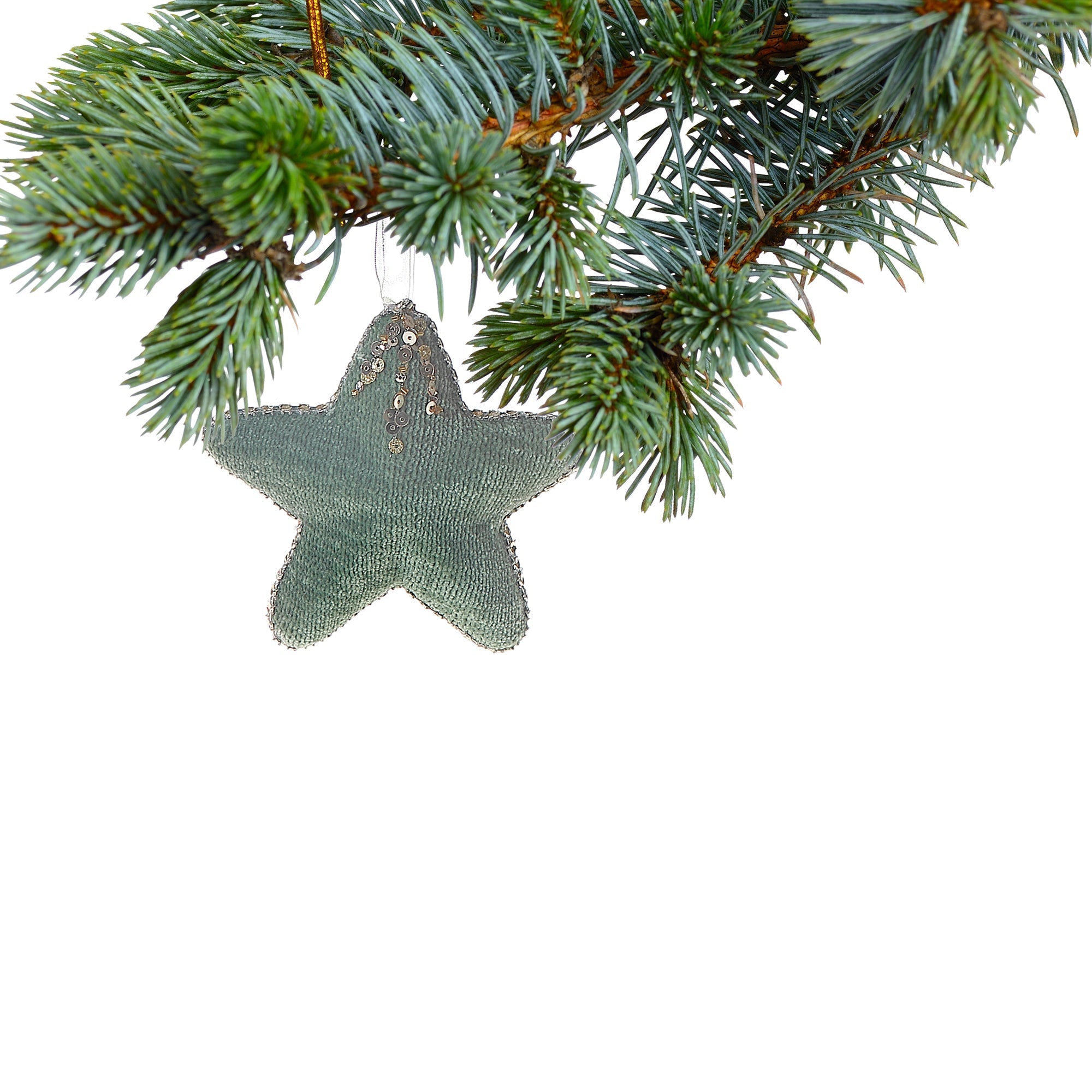 Green Sequin Star Christmas Ornament Set of 12 – Holiday Tree Decoration