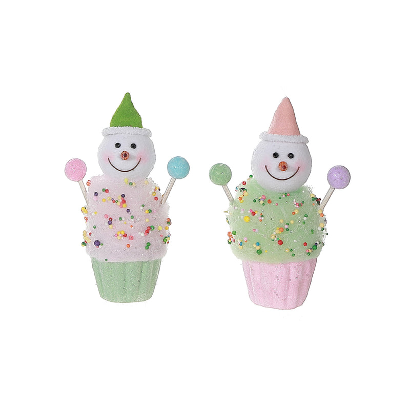 Snowman On Cupcake Ornament - Set of 4