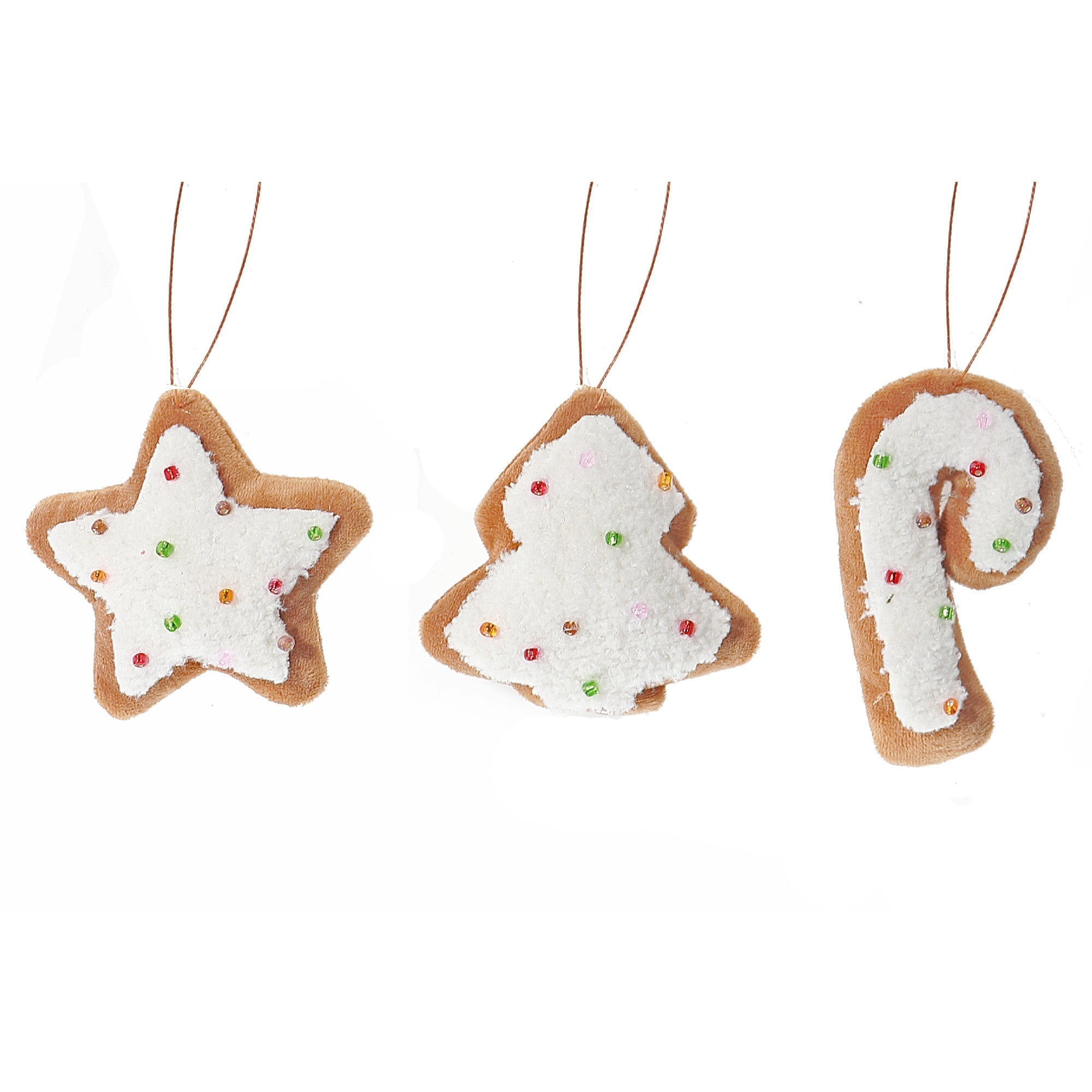 Fabric Hanging Gingerbread Cookie Ornaments, Assorted Christmas Tree Decorations, Holiday Fabric Ornaments, Set of 12
